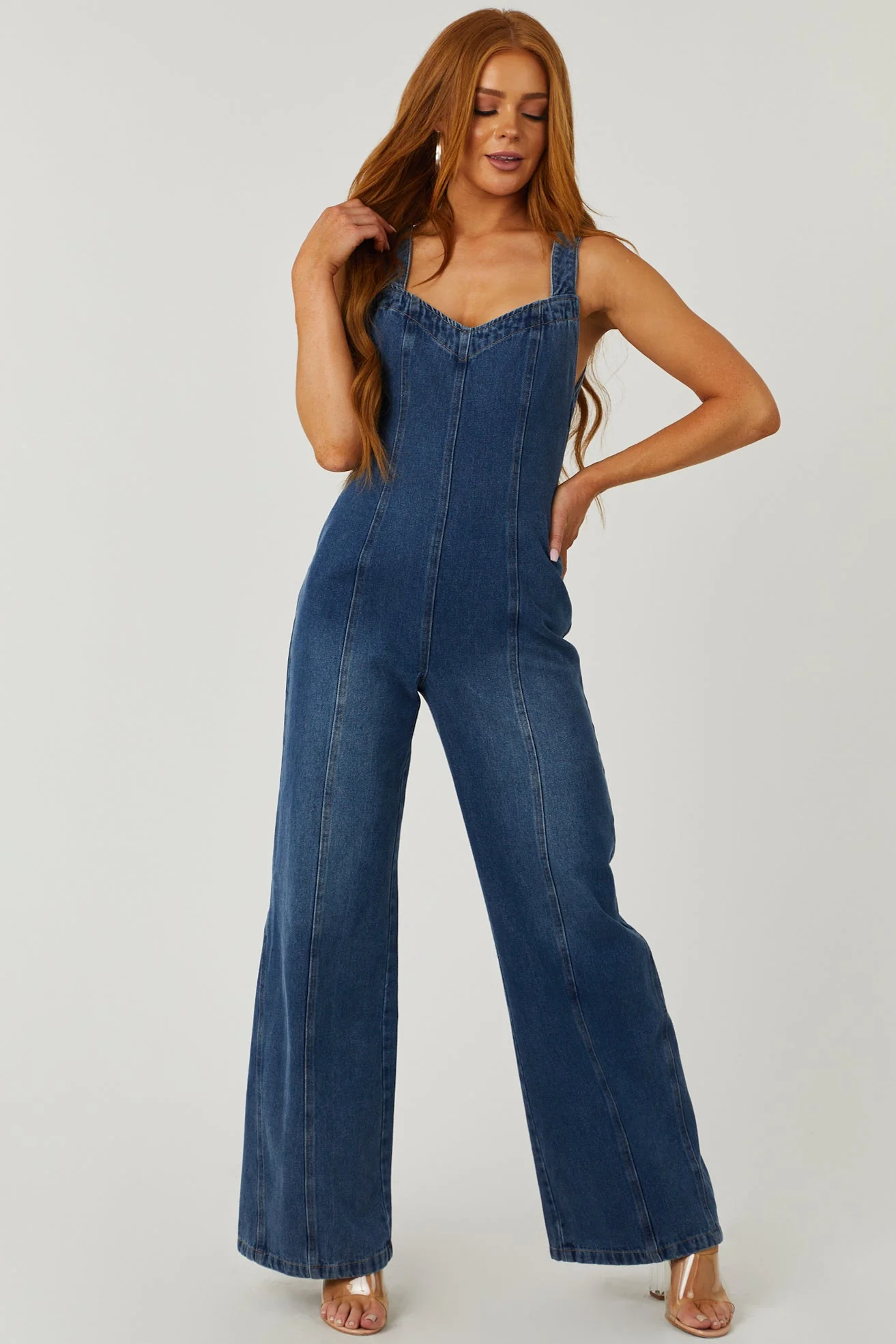 Blue Denim Wide Leg Jumpsuit