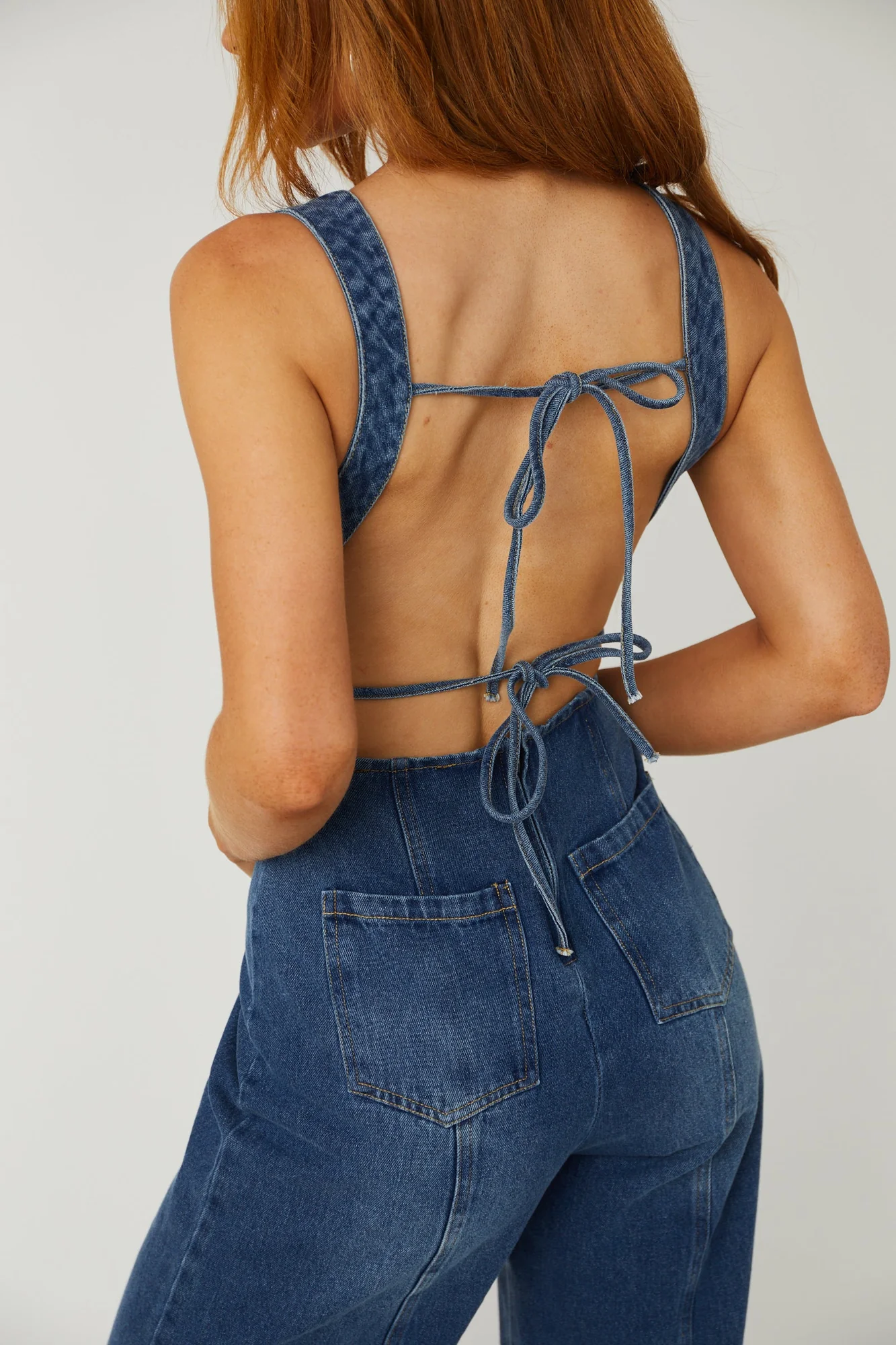 Blue Denim Wide Leg Jumpsuit
