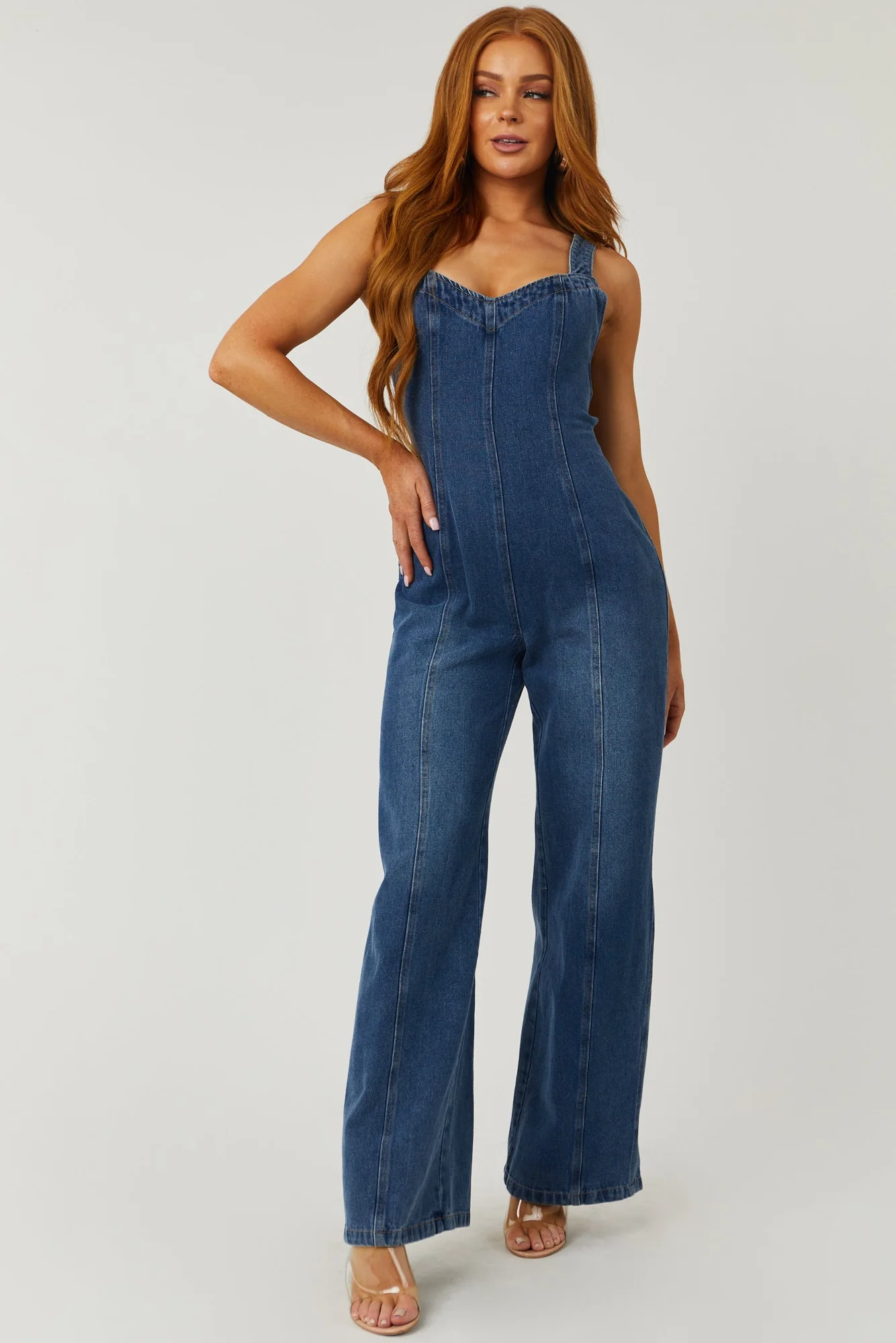 Blue Denim Wide Leg Jumpsuit