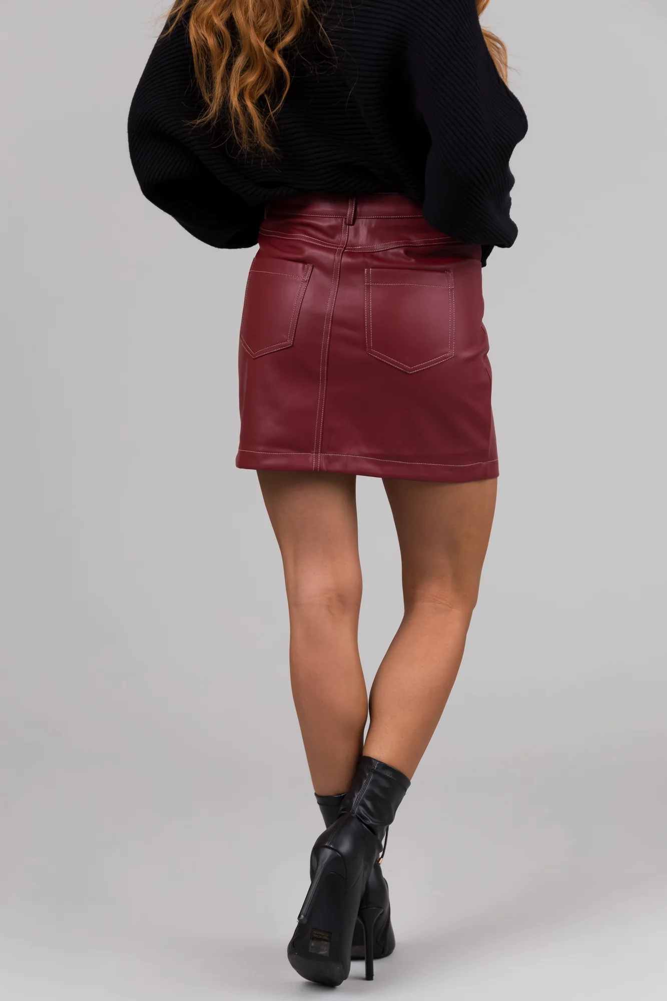 Burgundy Pleather High Waisted Mini Skirt