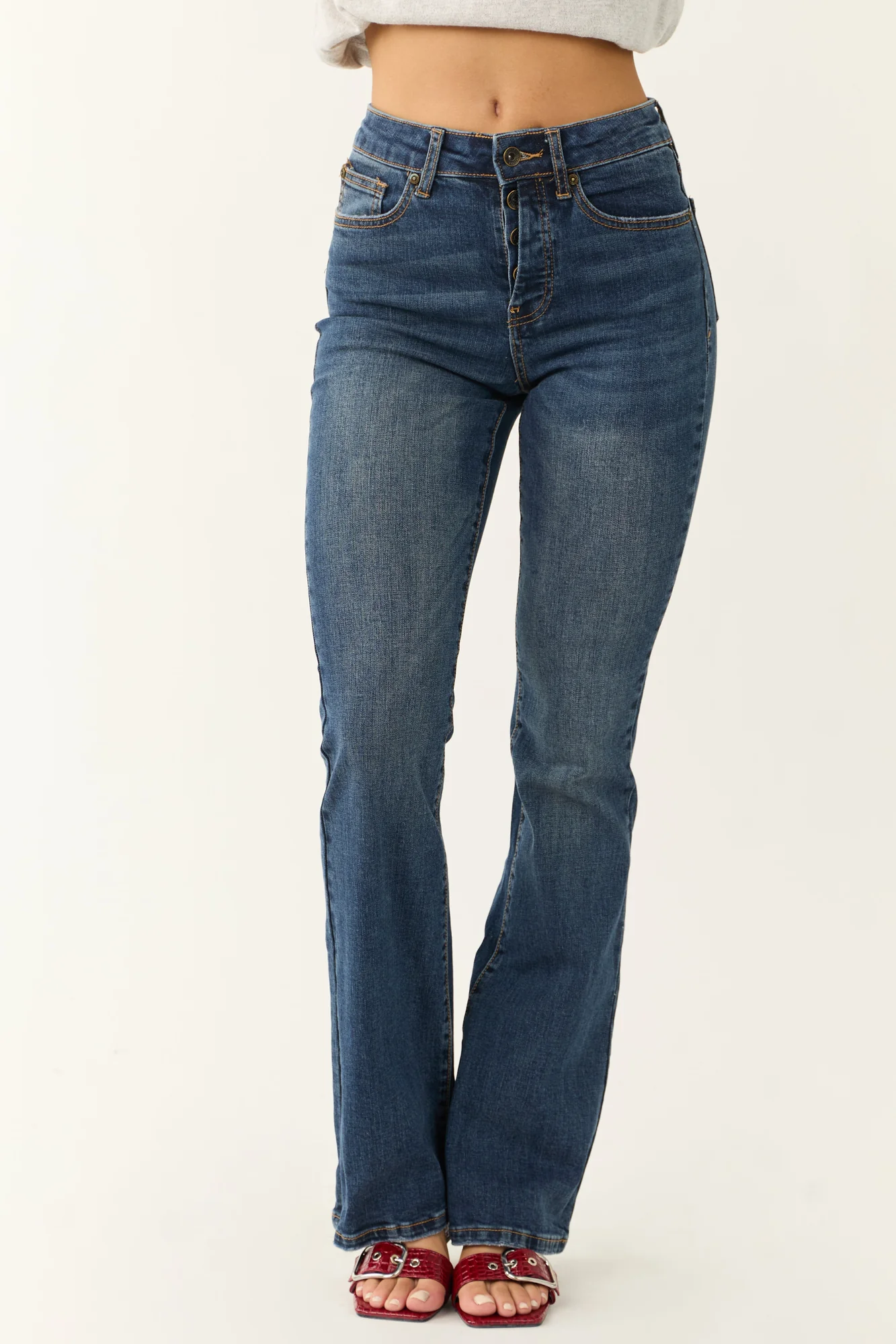 Blue Bootcut Jeans High Rise Medium Wash for Women