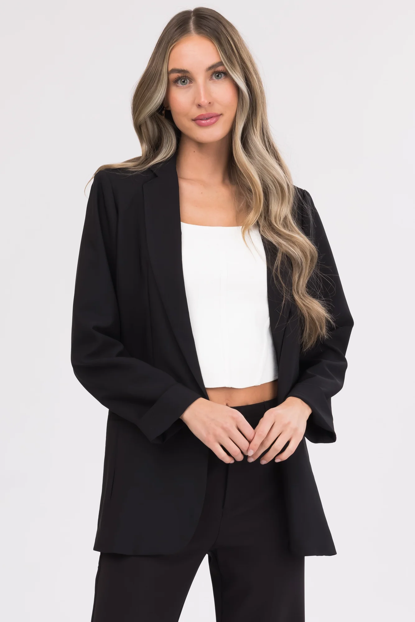 Chic Black Longline Open Blazer for Women
