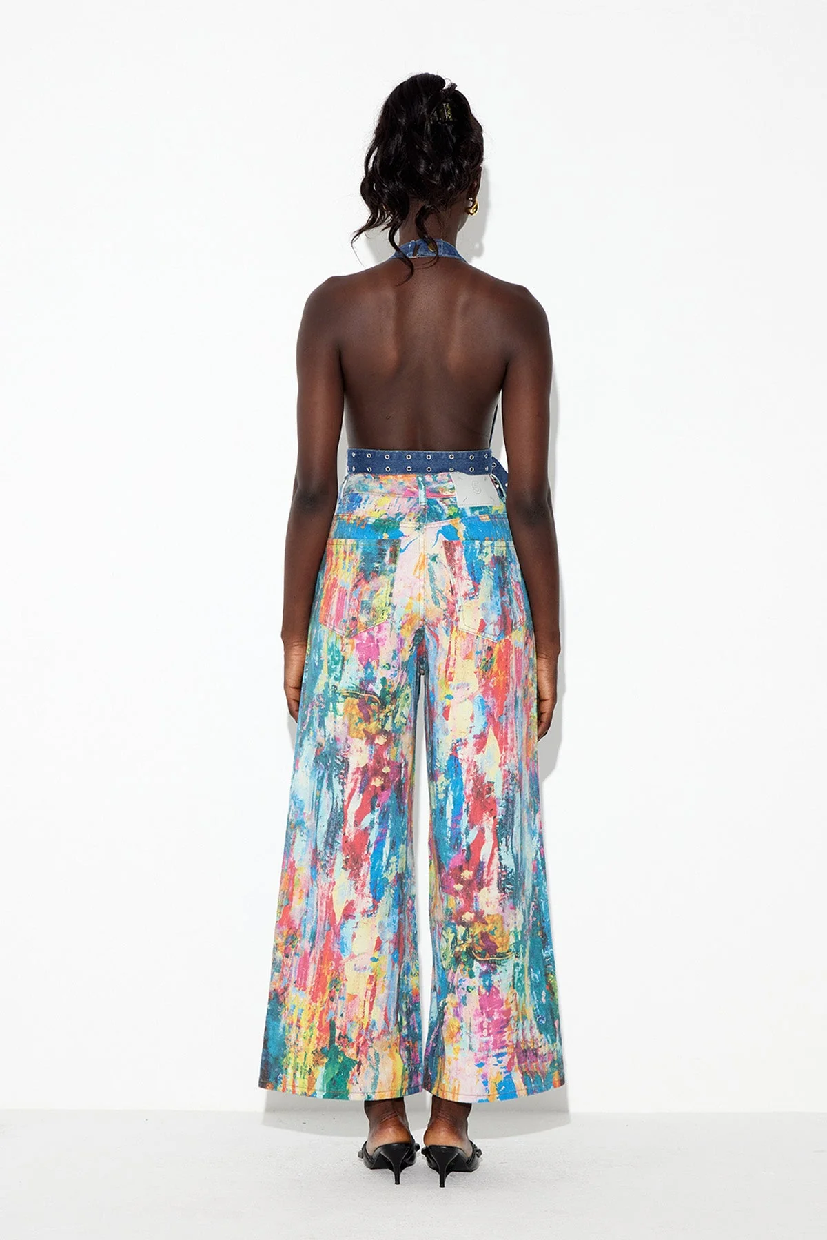 Denim Halter Neck Top with Adjustable Buckle - Versatile Day-to-Night Wear