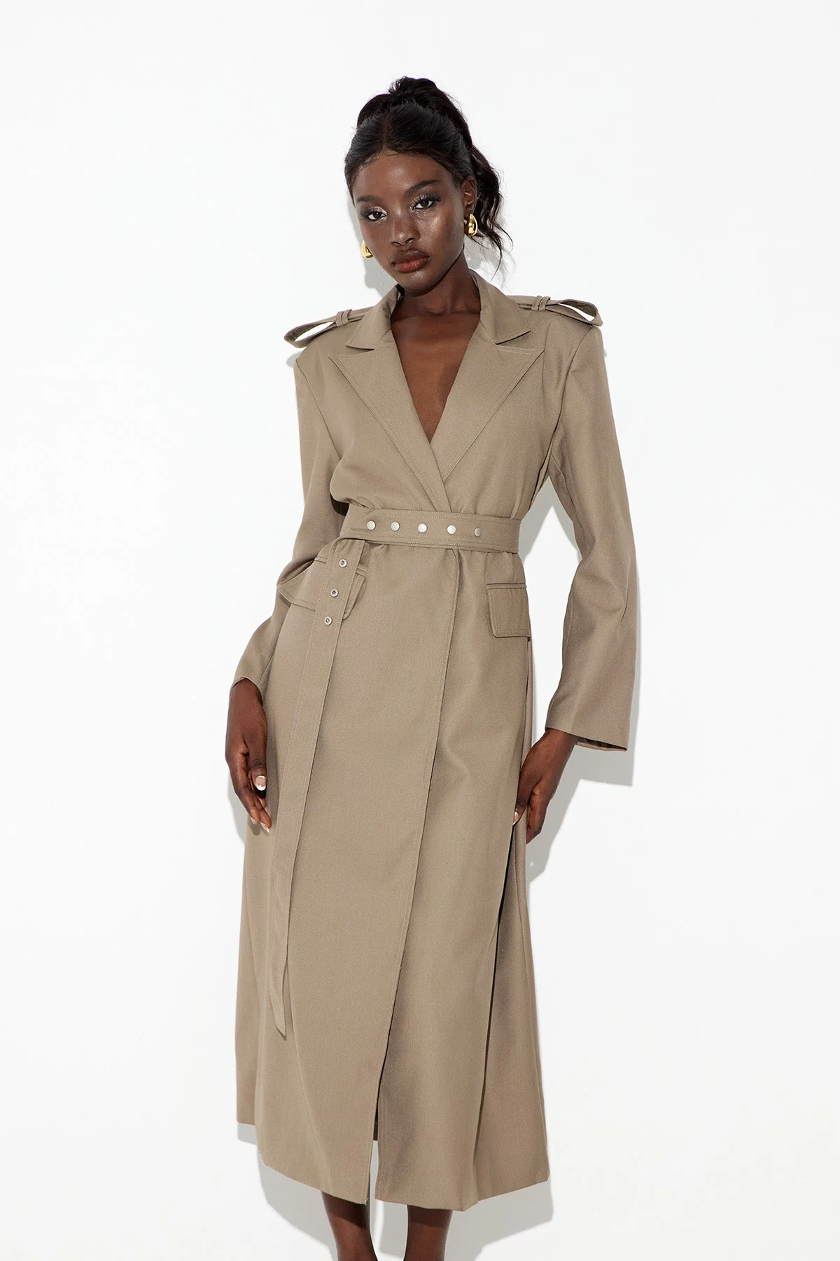 Khaki Belted Trench Coat for Versatile Style