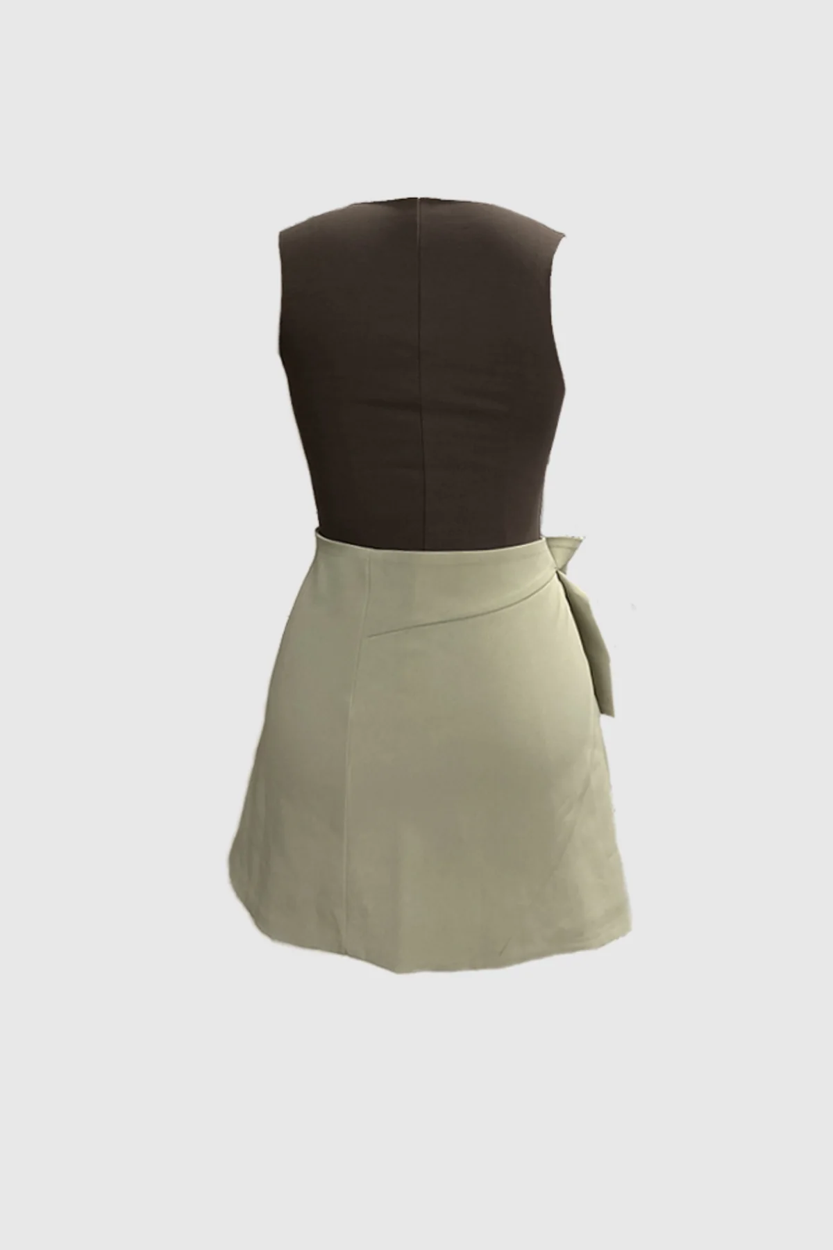 Brown Bow Detail Sleeveless Mini Dress