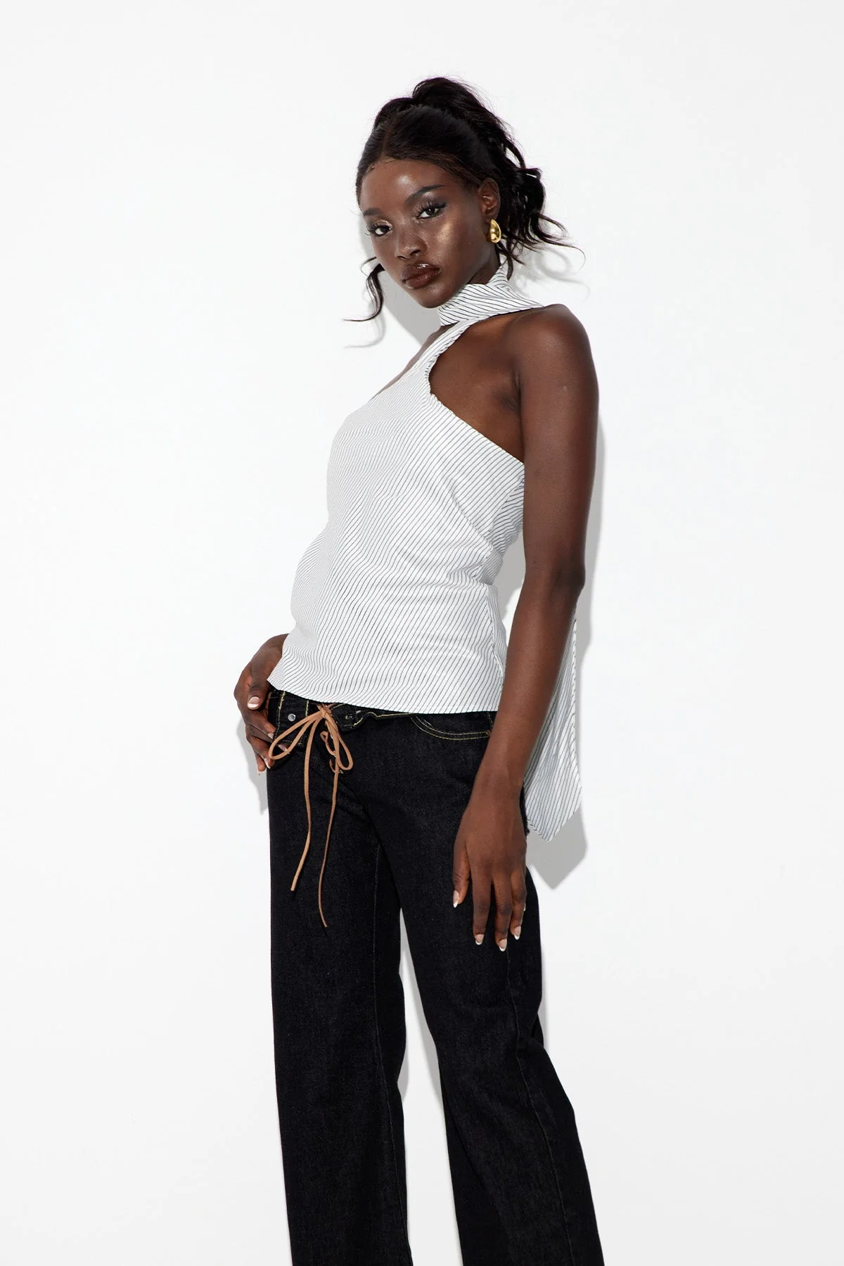 Striped Halter Neck Top - Sleek Modern Look