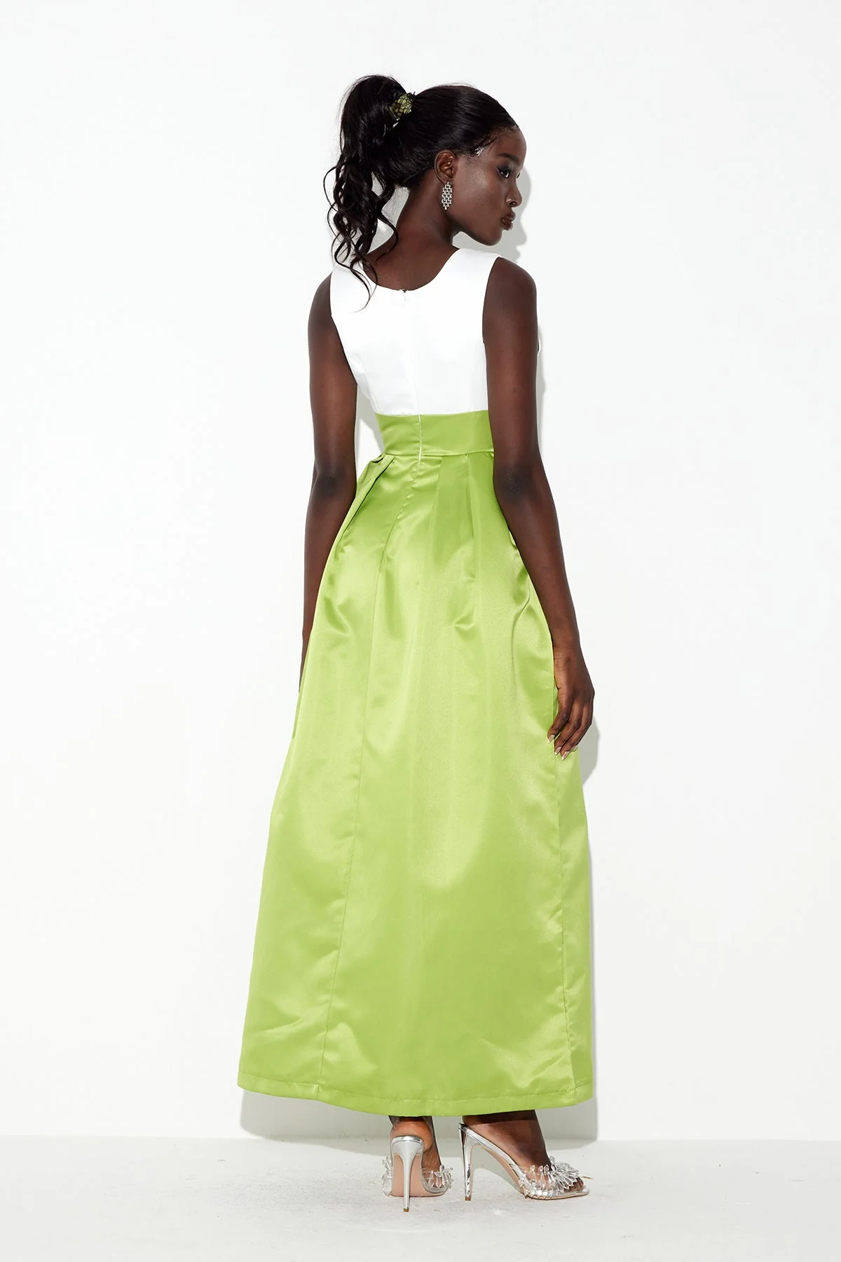 Green Satin Plunge Maxi Dress for Elegant Events