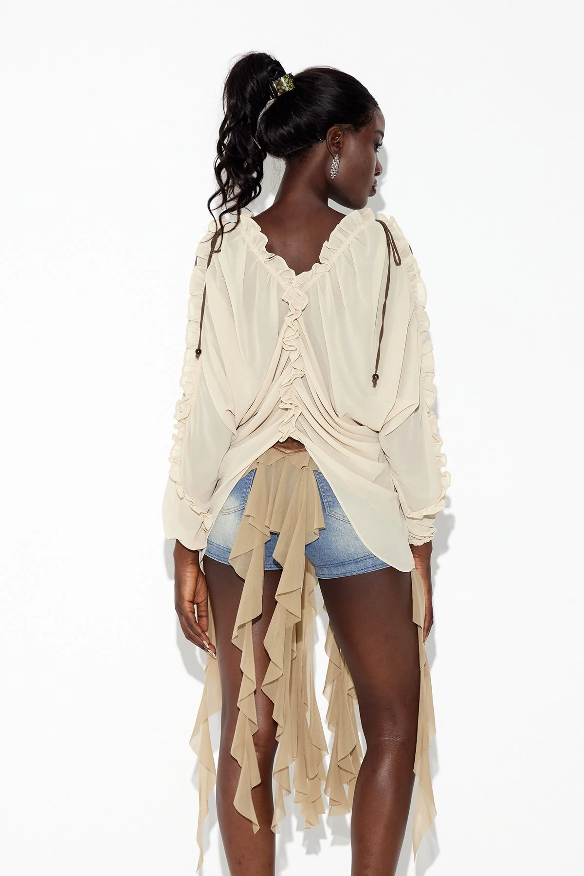 Elegant Ruffle Cutout Top in Apricot | Womens Boho Blouse