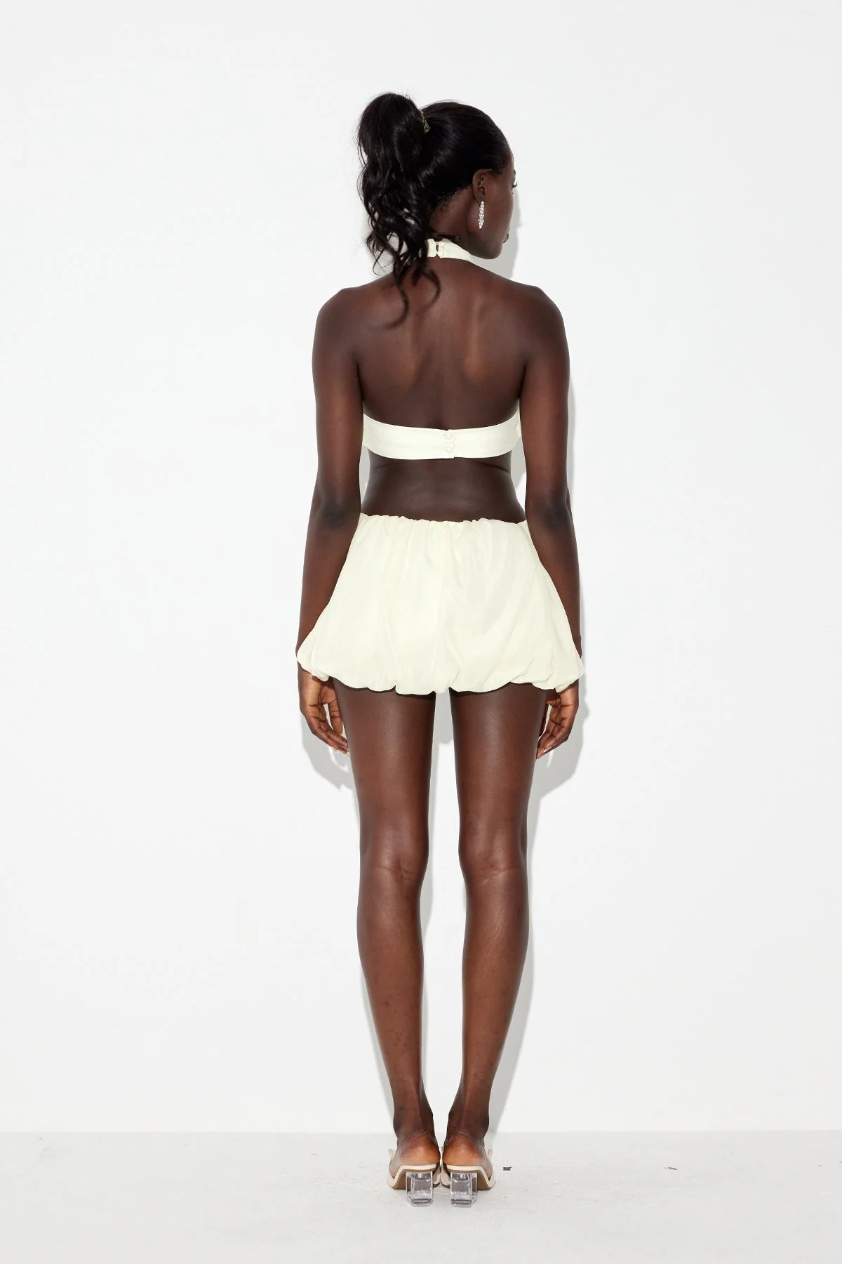 Butter Cream Bubble Skirt and Top Set for Statement Elegance