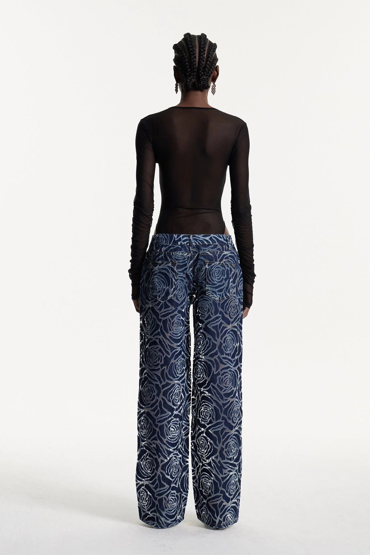 Deep Blue Flower Cutout Denim Jeans