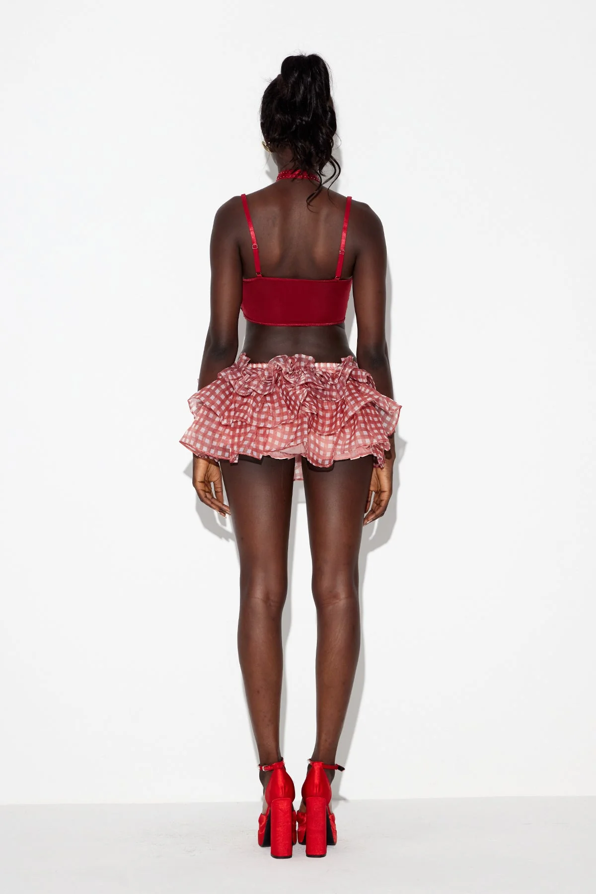 Lace Grid Ruffle Skirt Set - Elegant Ruffle Detailing