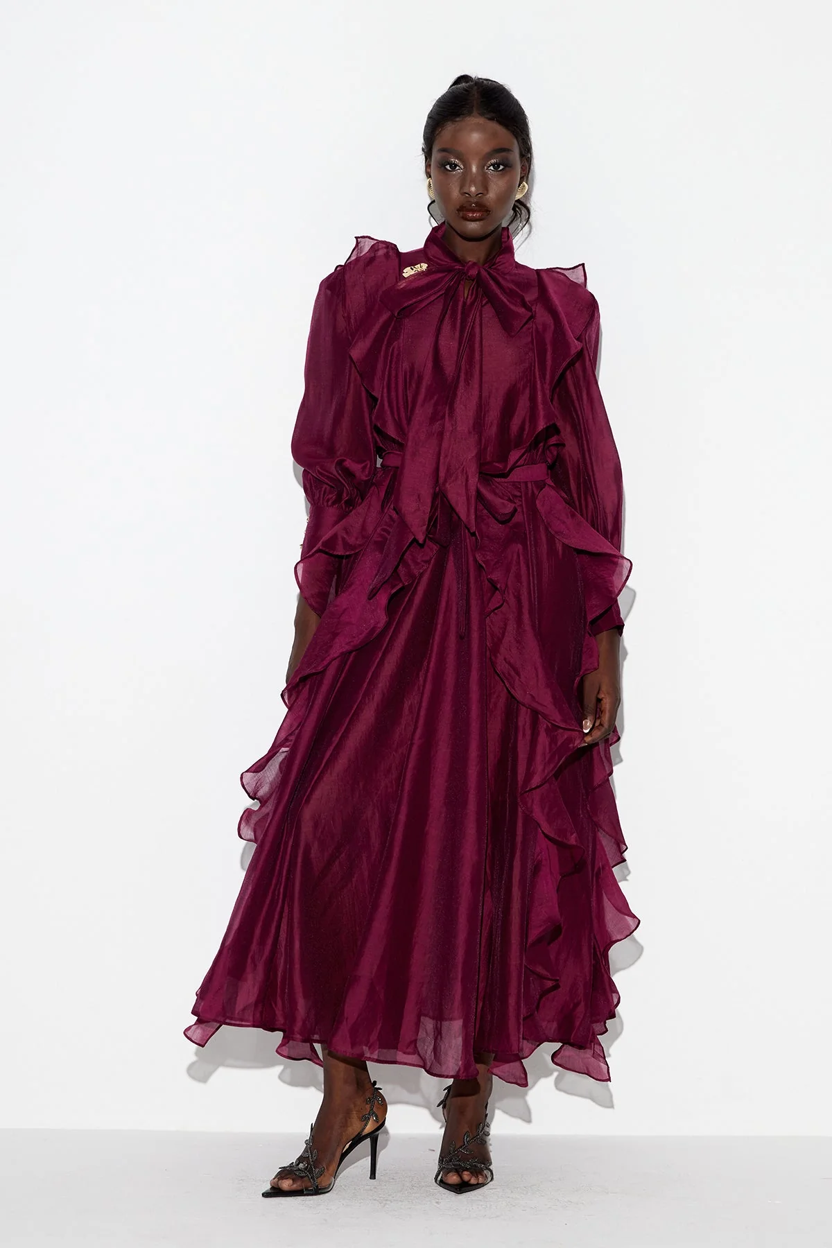 Purple Ruffle Maxi Dress with Elegant Design