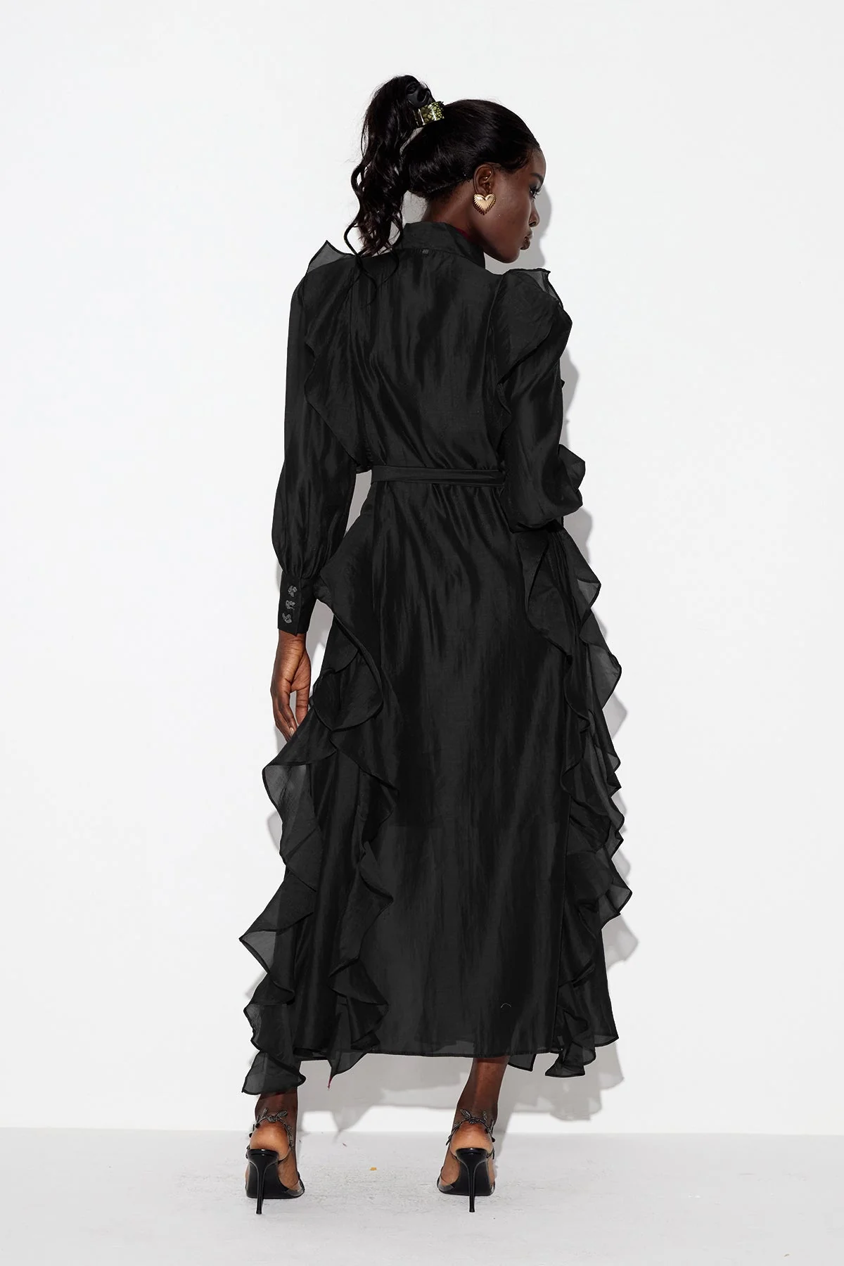 Elegant Black Ruffle Maxi Dress for Formal & Upscale Events