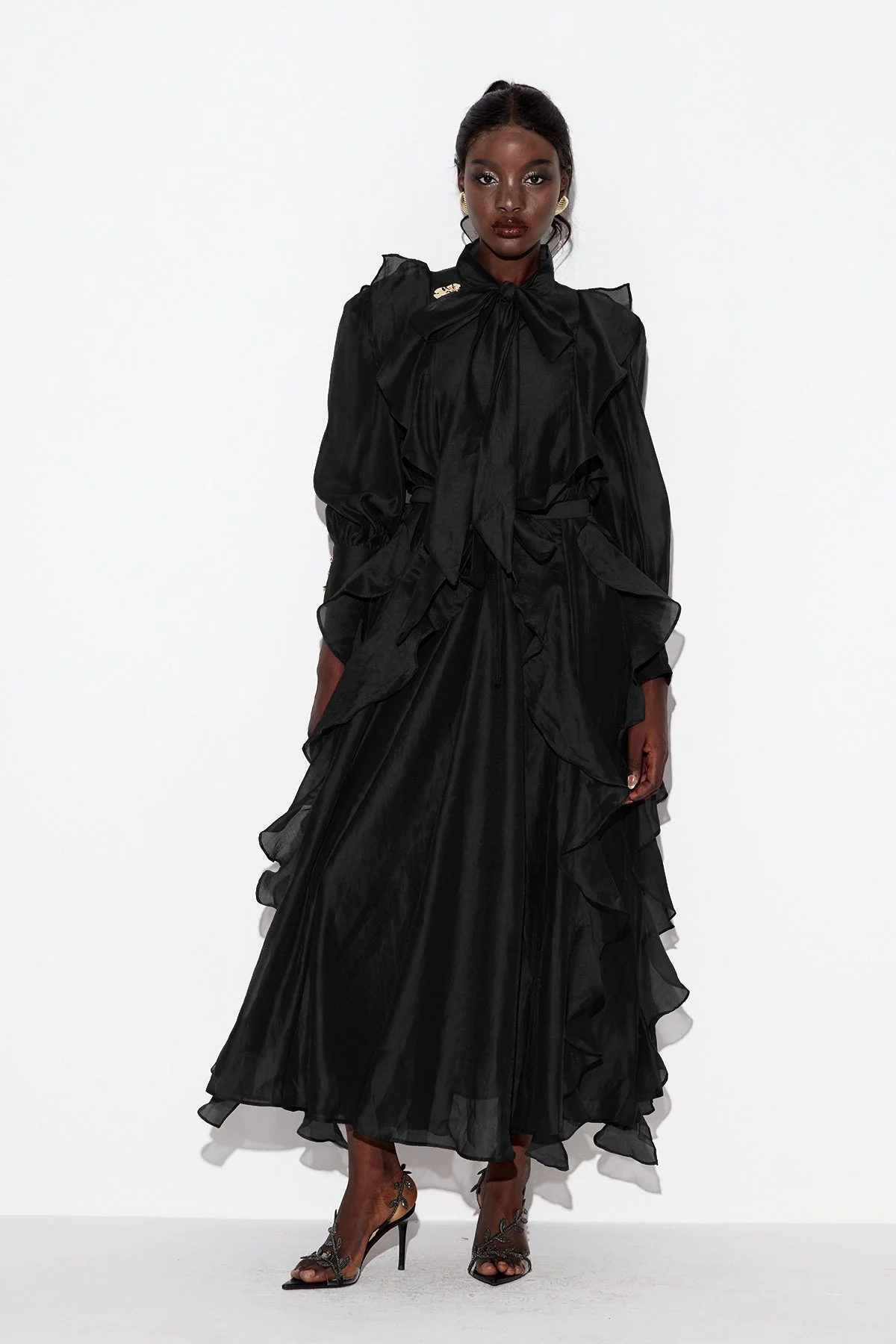 Elegant Black Ruffle Maxi Dress for Formal & Upscale Events