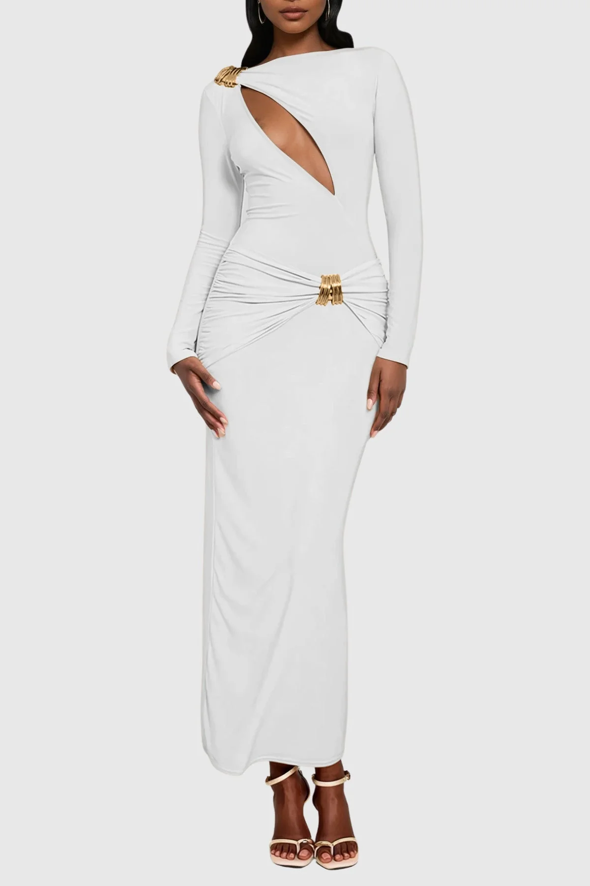 White Cutout Bodycon Maxi Dress - Elegant Sophistication
