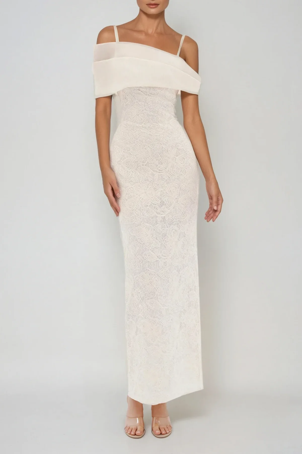 White Lace Off-Shoulder Maxi Dress