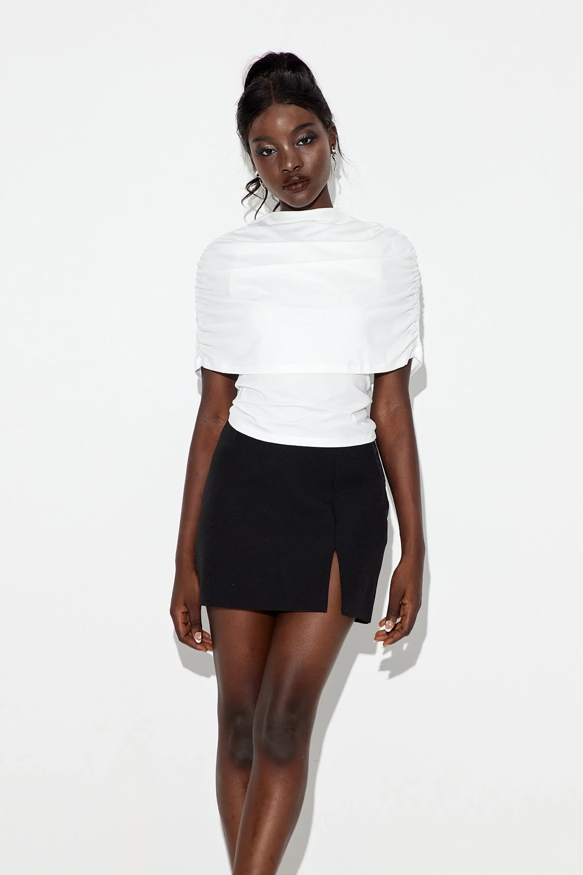 White Shawl Drawstring Top - Adjustable Comfort and Elegant Design