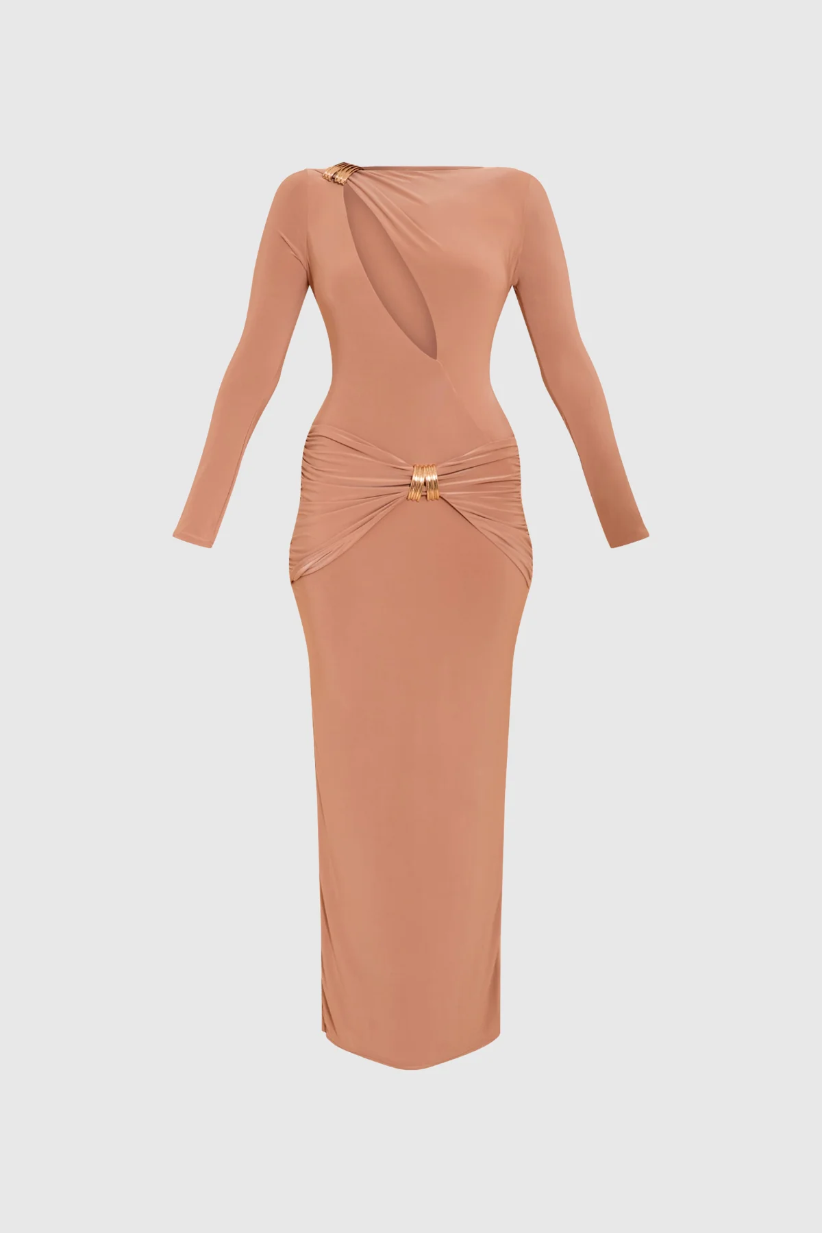 Orange Cutout Bodycon Maxi Dress - Elegant Evening Fashion