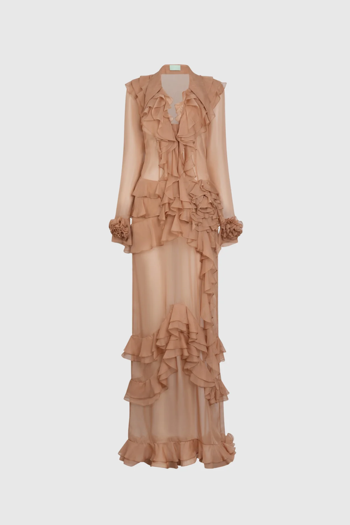 Romantic Floral Ruffle Maxi Dress Brown