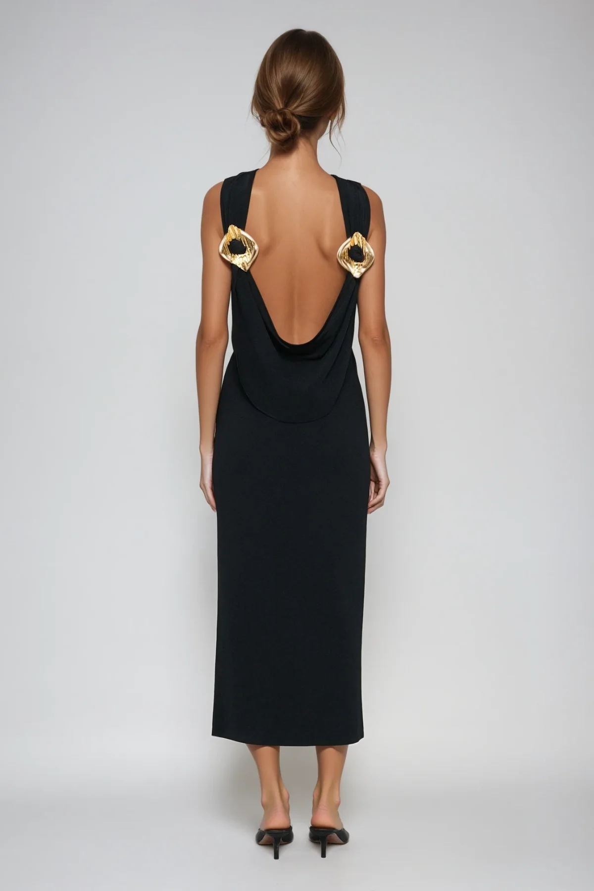 Elegant Embellished Black Midi Dress