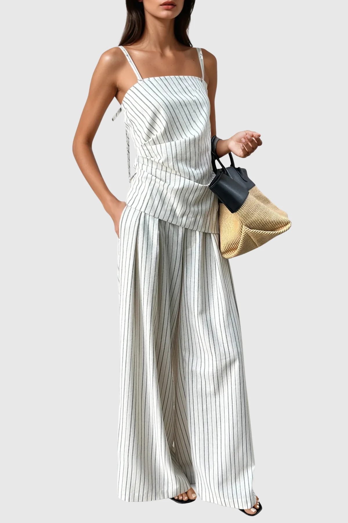 Striped White Pants Set - Elegant & Comfortable