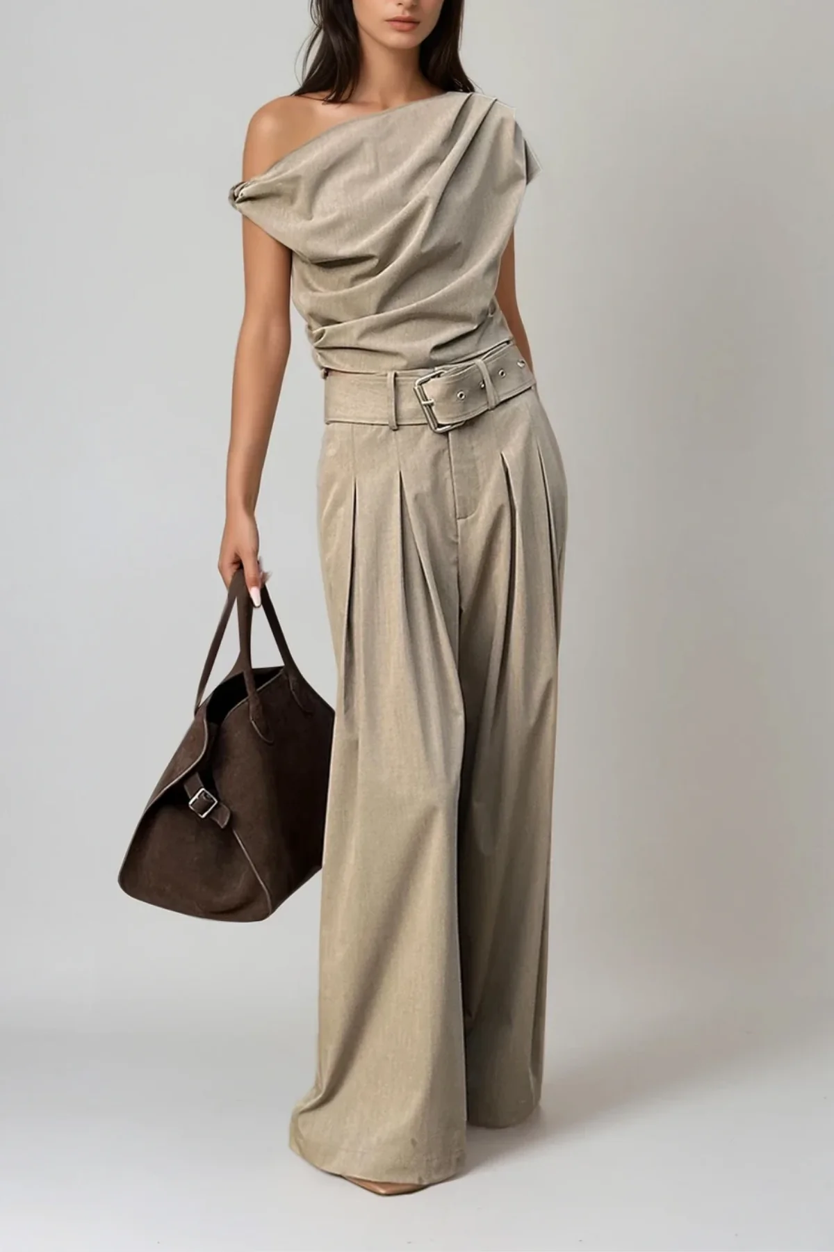 Sophia Ruched One-Shoulder Pants Set