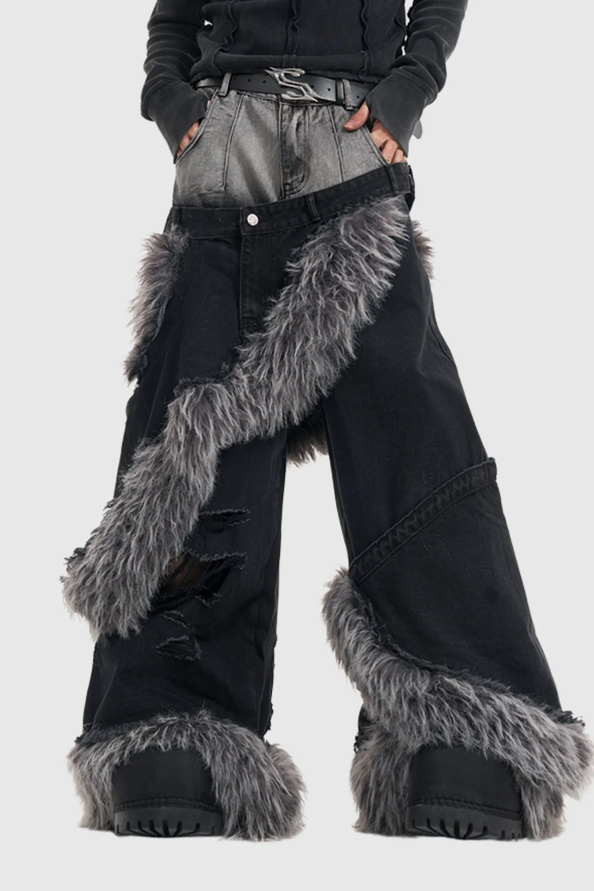 Luxurious Black Faux Fur Lined Jeans