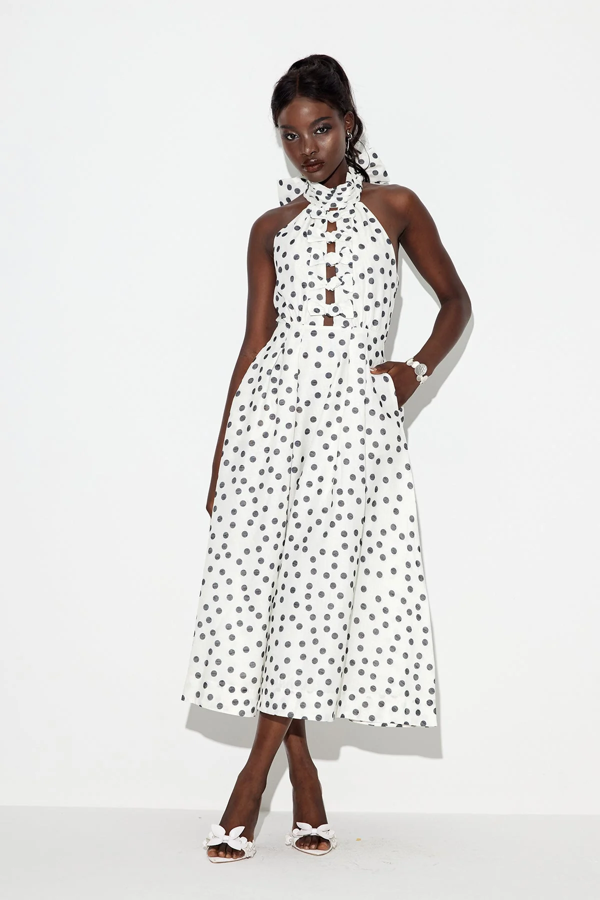 White Bow Dot Maxi Dress - Elegant Feminine Style
