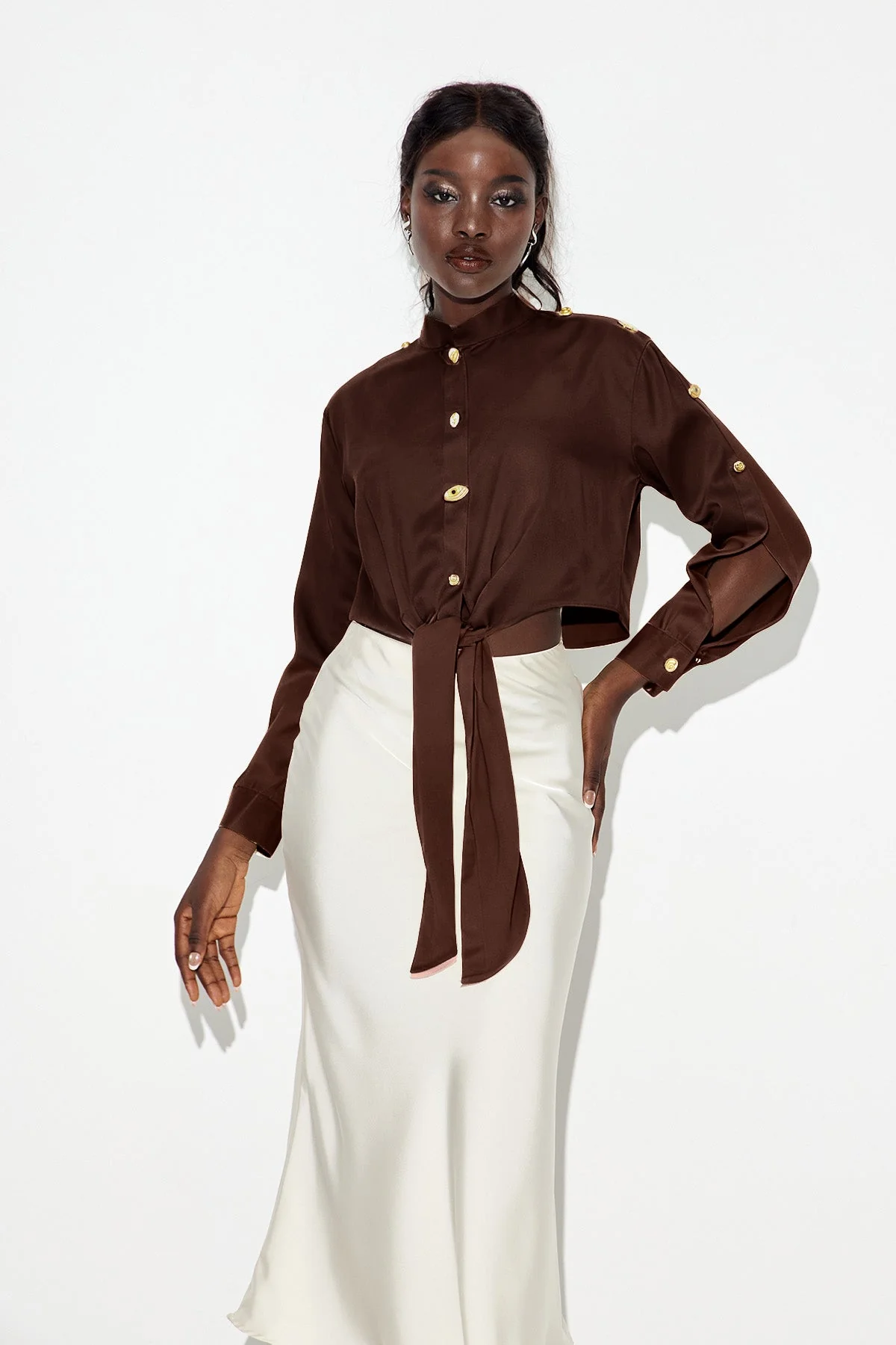 Brown Deconstruct Tie Up Shirt - Unique Contemporary Style