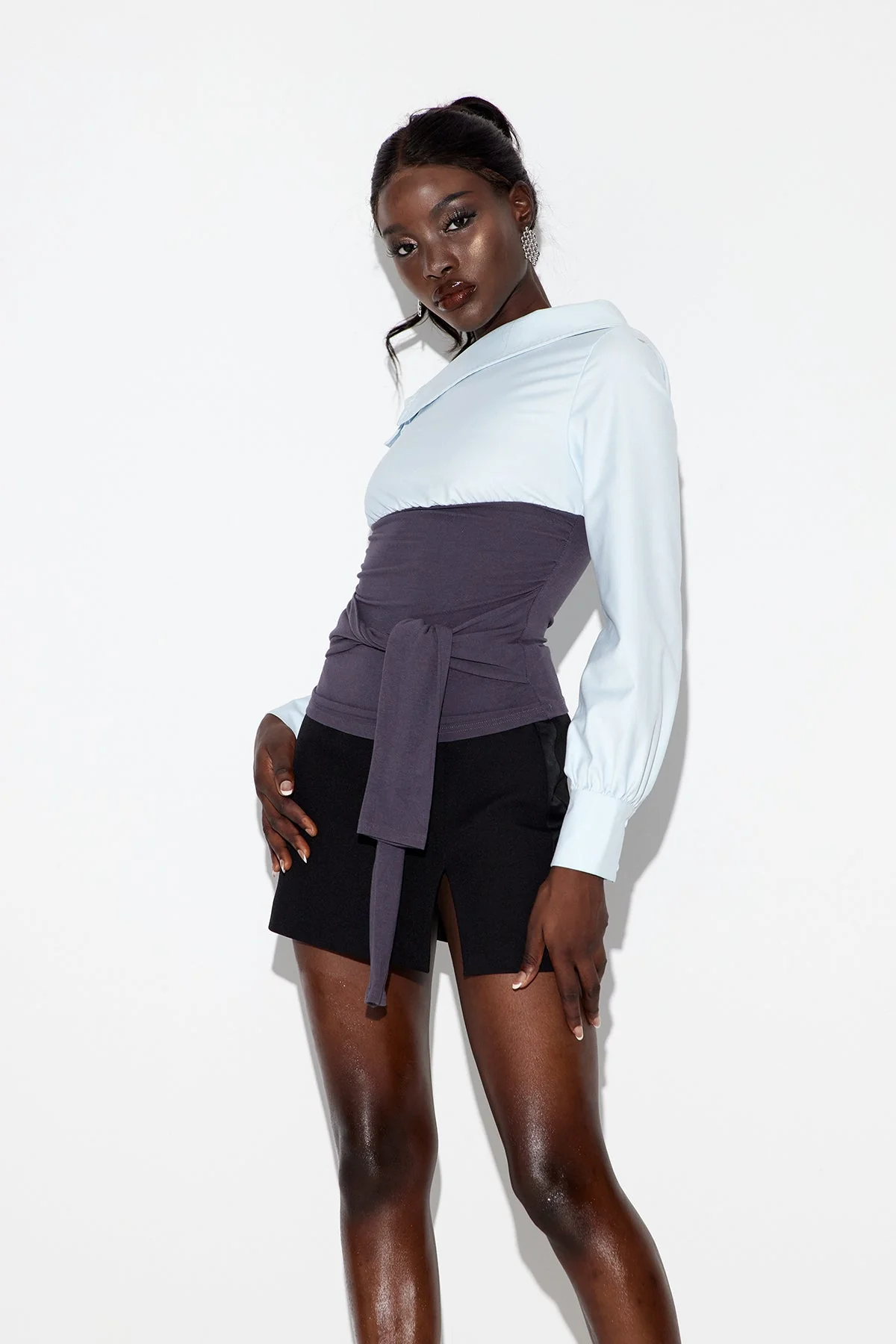 Blue One Shoulder Tie Up Top for Women