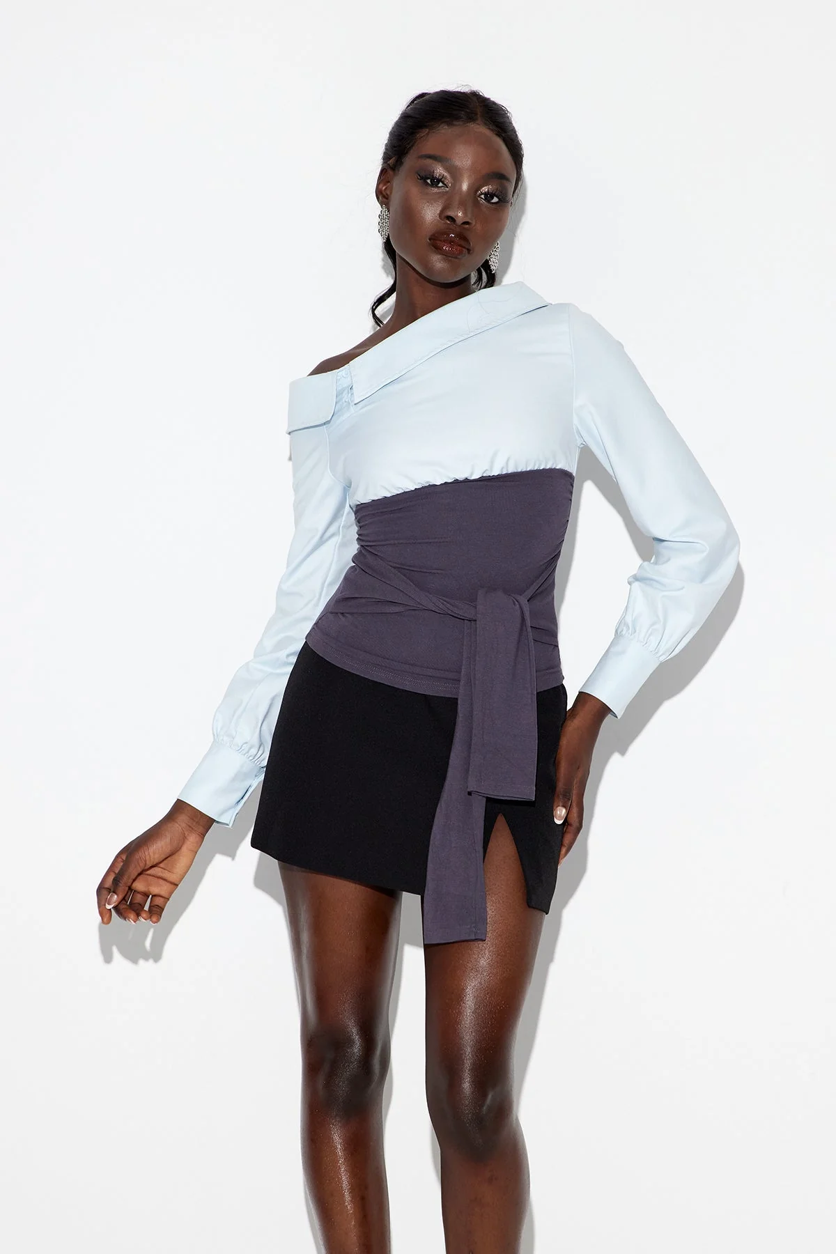 Blue One Shoulder Tie Up Top for Women