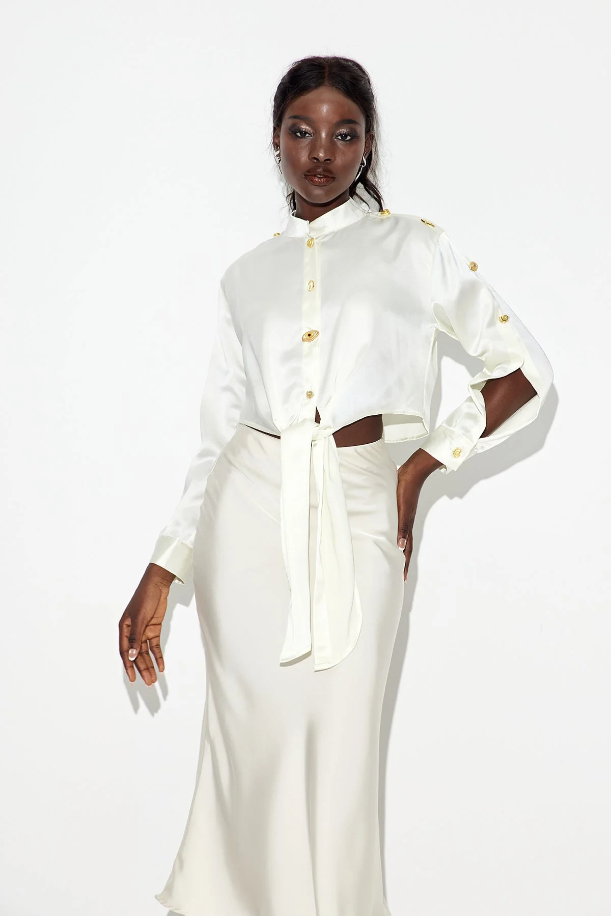 White Deconstructed Tie-Up Shirt - Modern Versatile Design