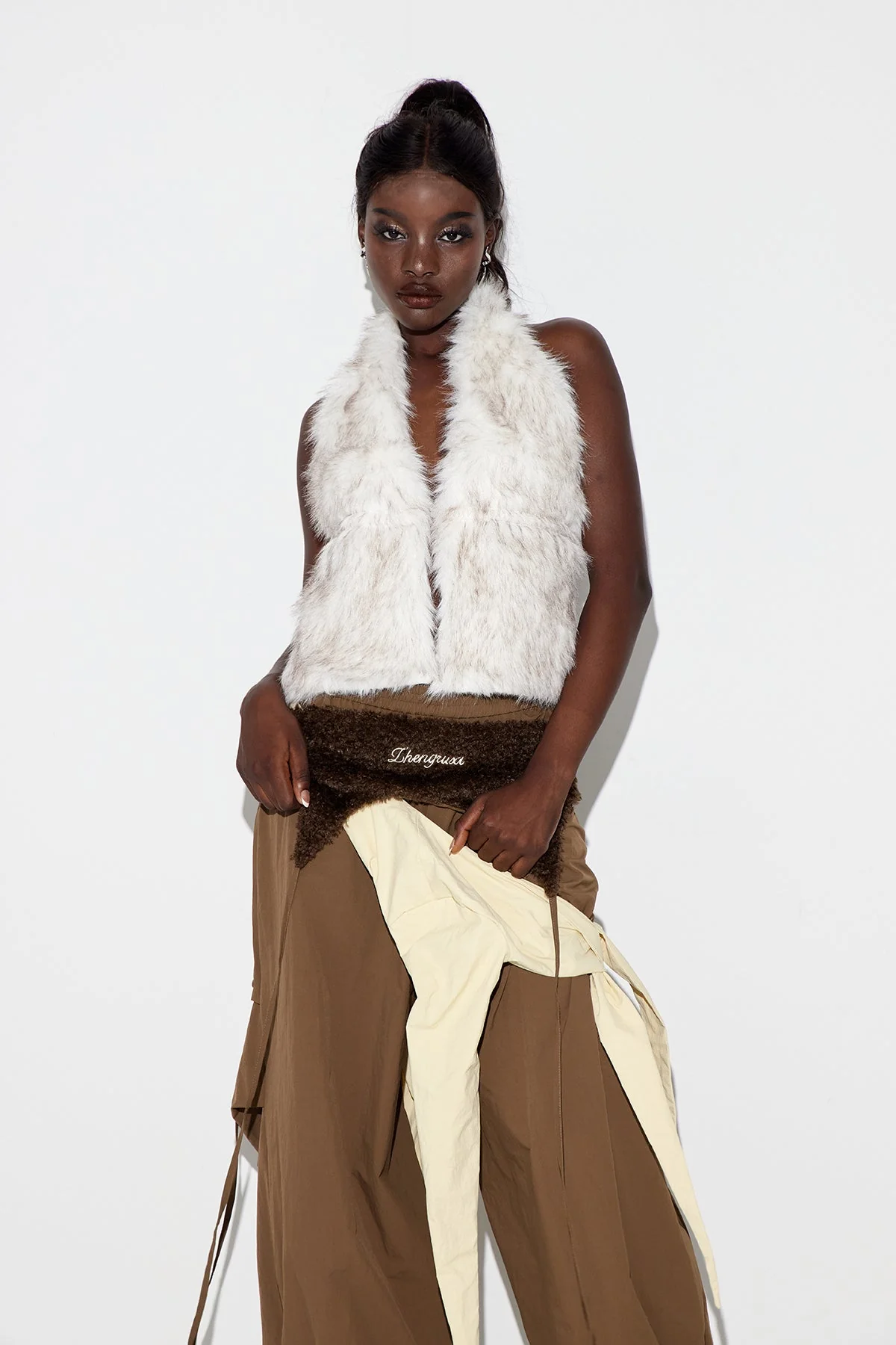 Faux Fur Backless Top in White | Elegant & Daring Style