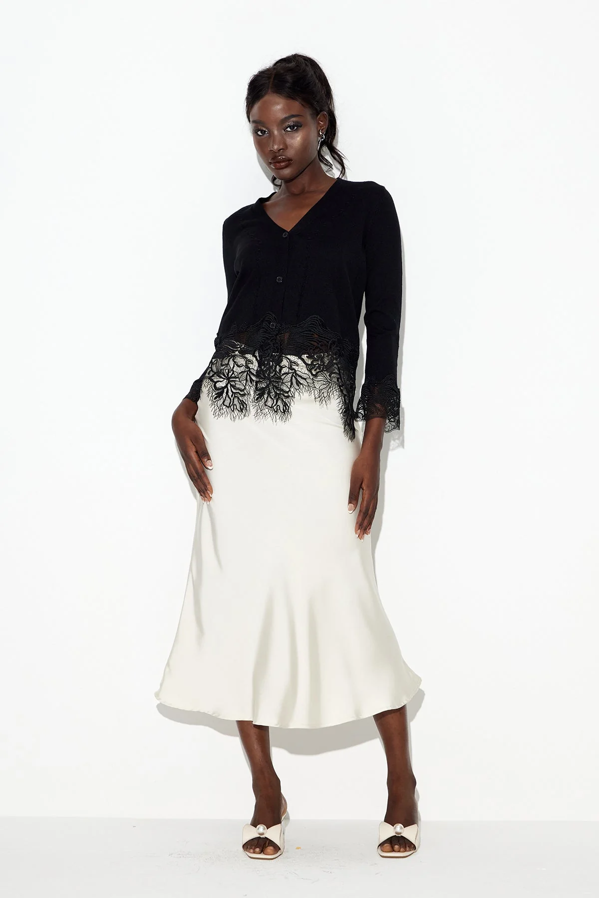 Black Lace Knit Plunge Top - Elegant Chic Style