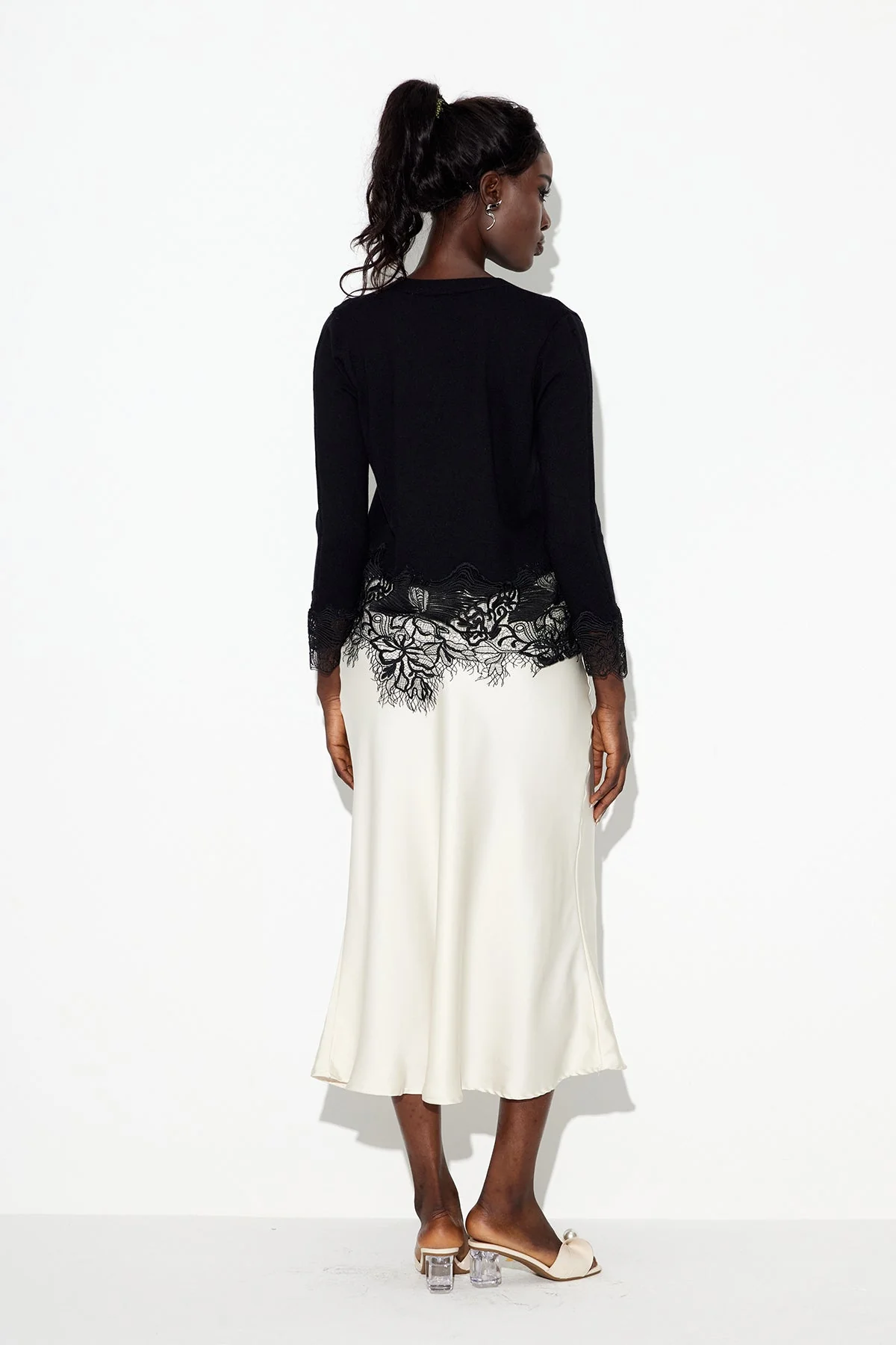 Black Lace Knit Plunge Top - Elegant Chic Style