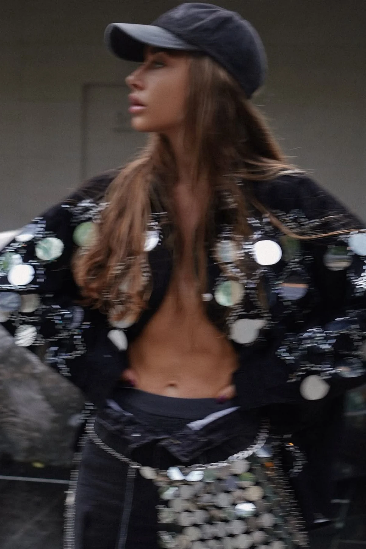 Sequin Grid Rhinestone Denim Pants Set