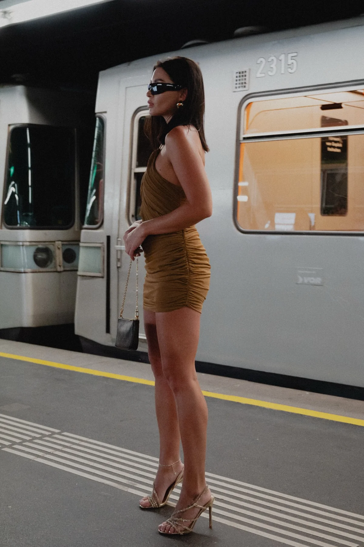 Elegant Ruched Halter Neck Mini Dress