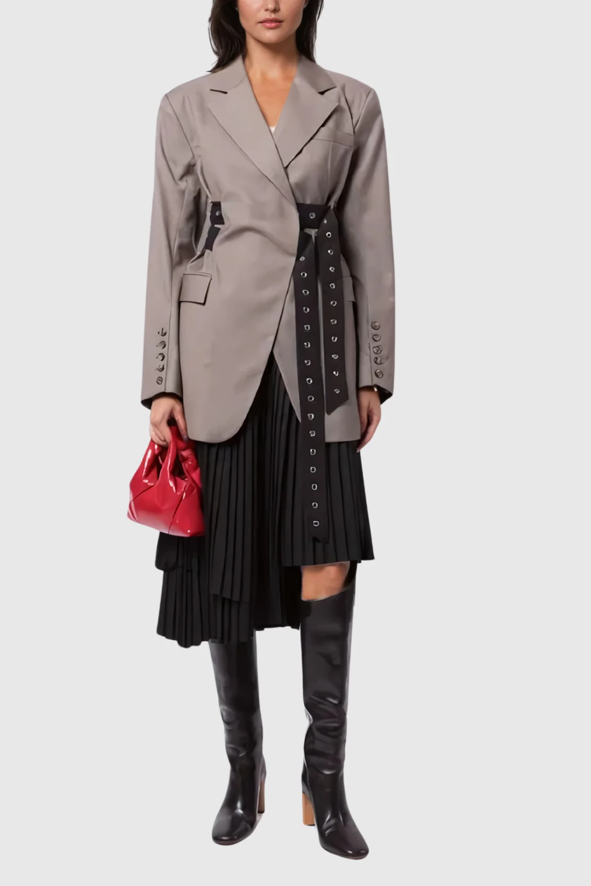 Khaki Buckle Lapel Blazer for Men