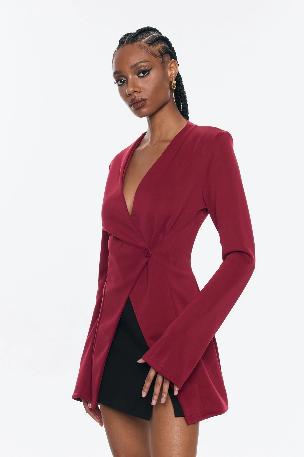 Red Deconstruct Split Bodycon Blazer for Women
