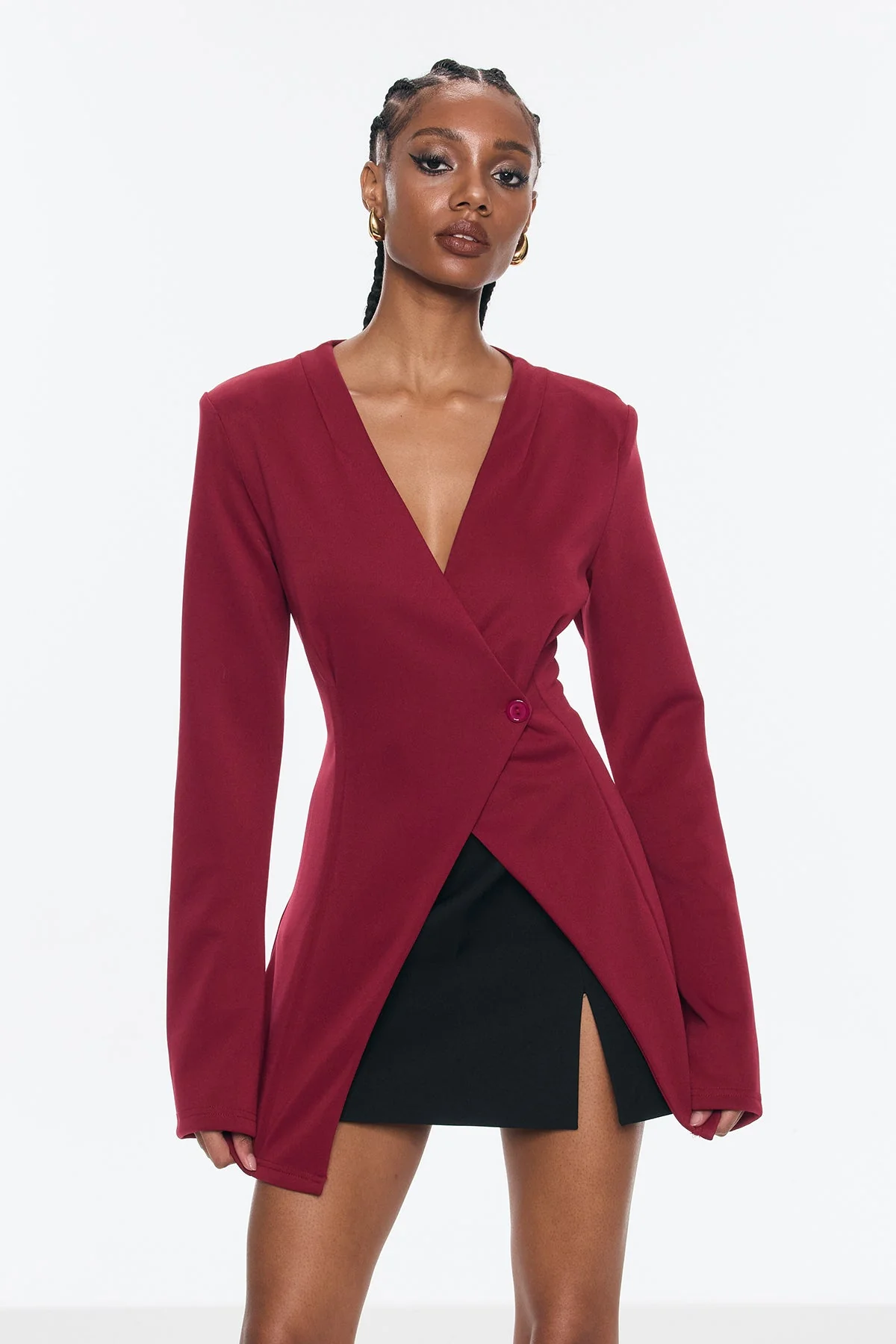 Red Deconstruct Split Bodycon Blazer for Women