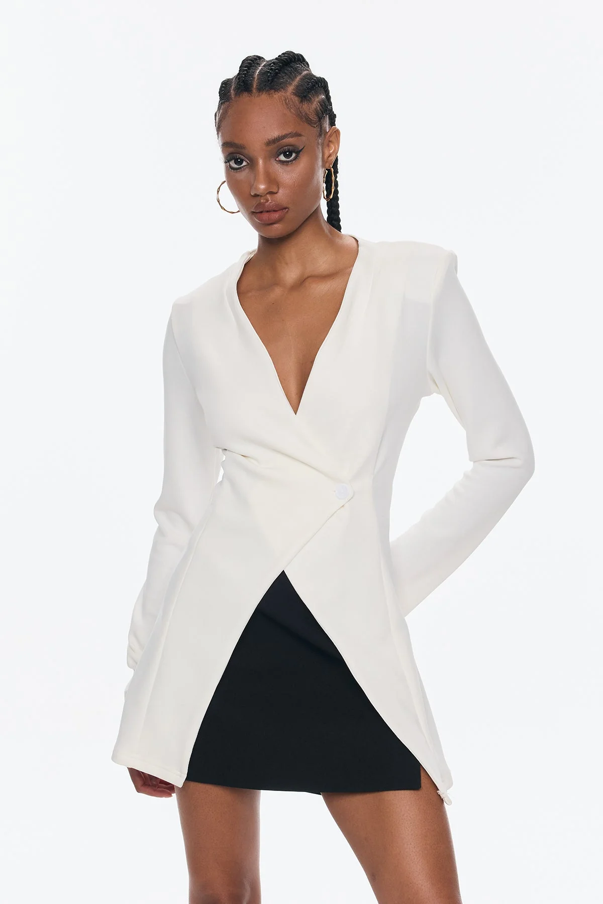 White Deconstructed Split Bodycon Blazer for Women