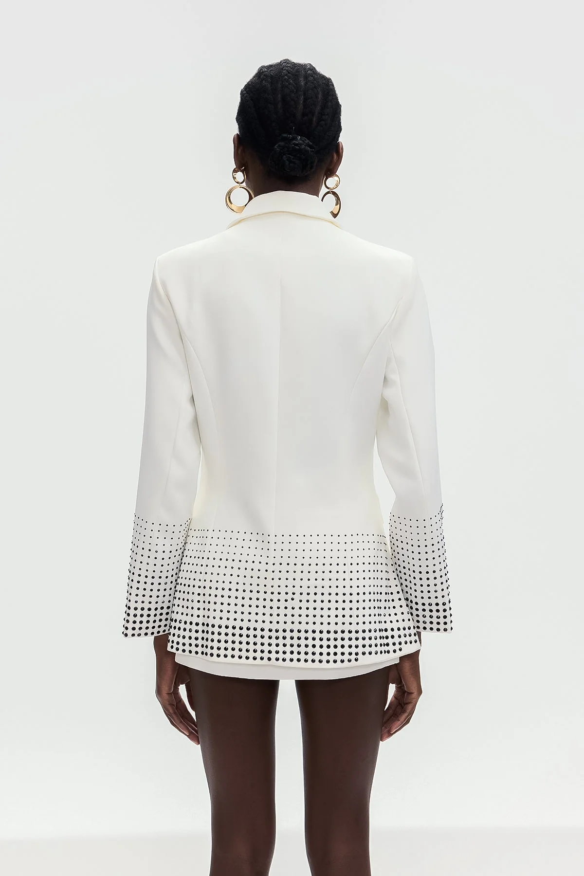 White Split Blazer with Rhinestone Accents for a Sophisticated Look