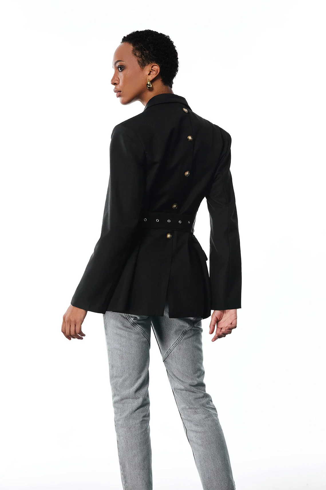 Black Buckle Lapel Blazer - Stylish Aibhne Jacket