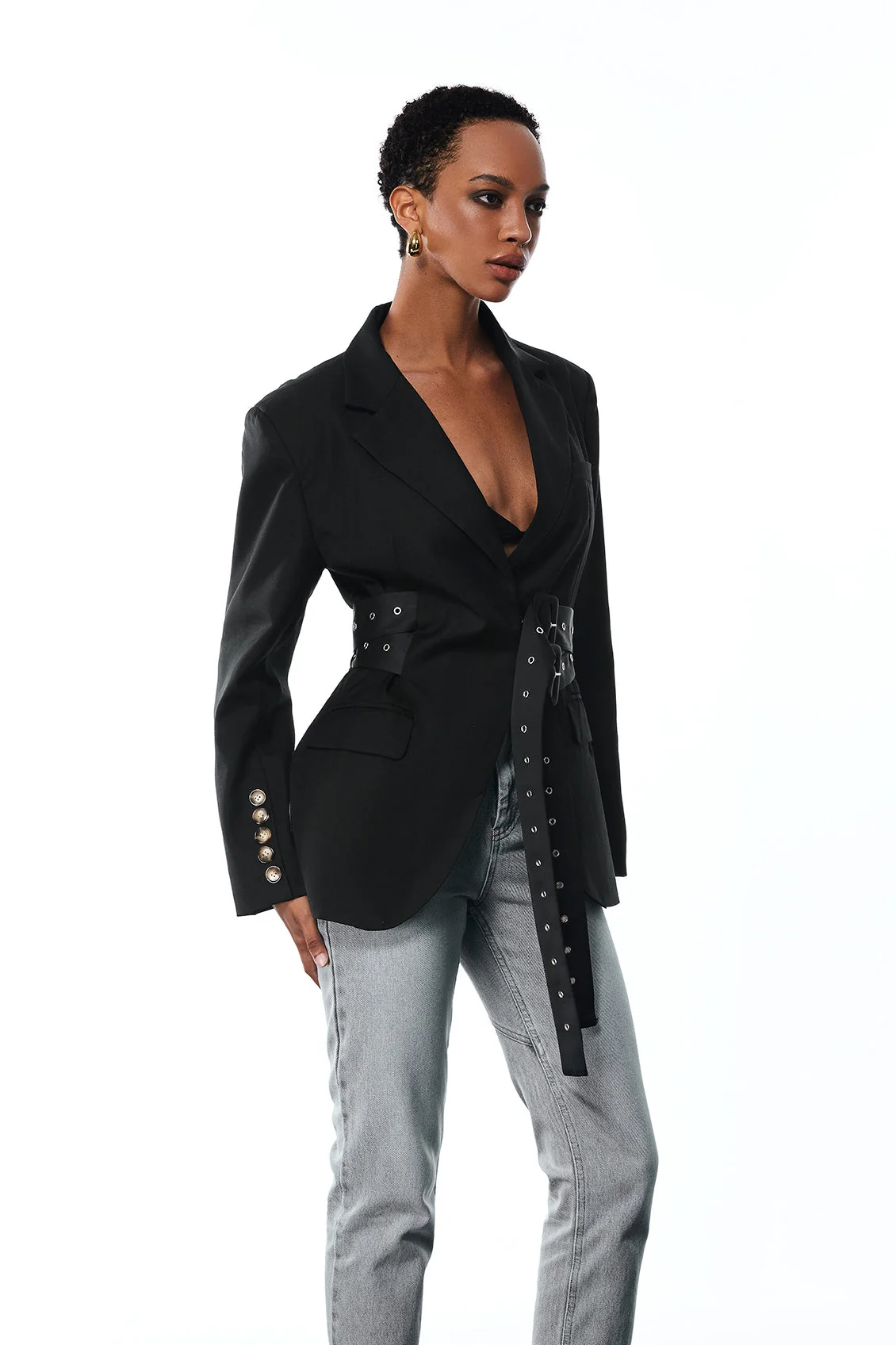 Black Buckle Lapel Blazer - Stylish Aibhne Jacket