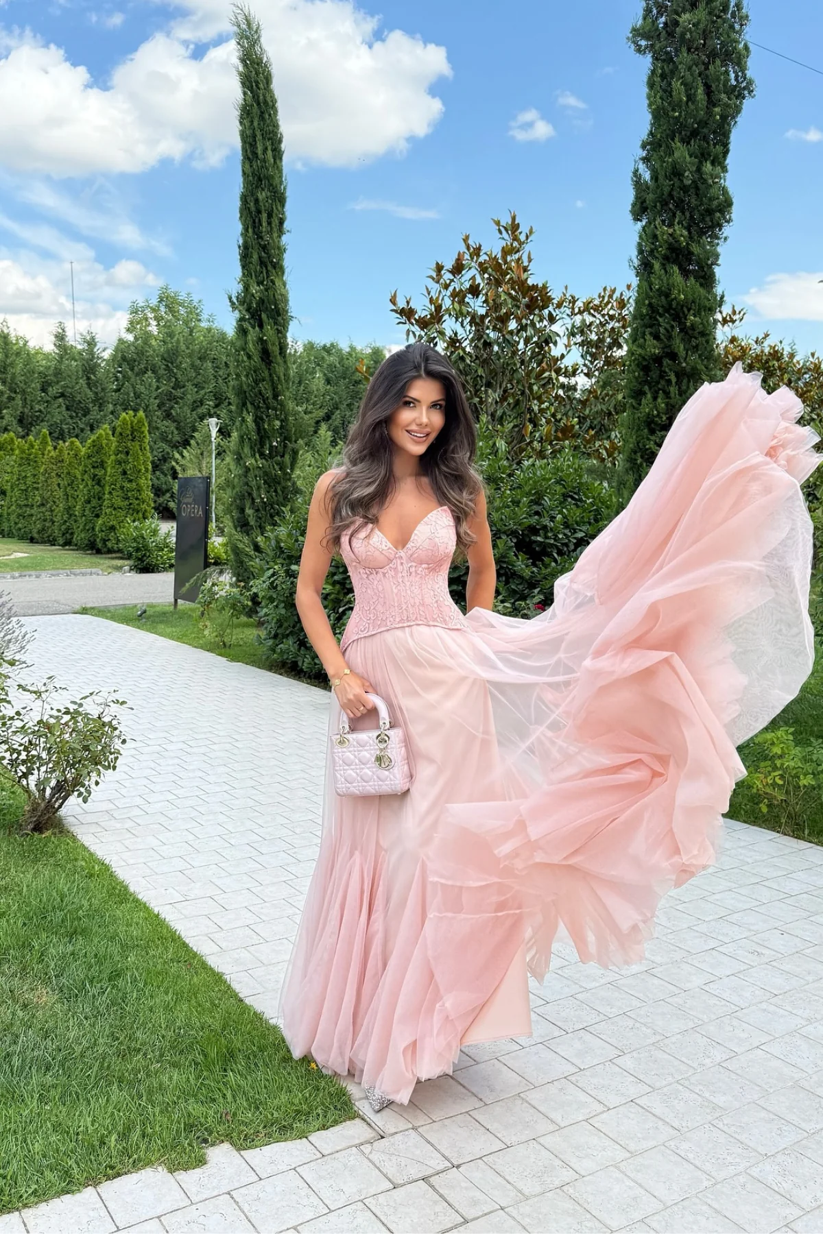 Blush Lace Corset Tulle Dress with Elegant Bodice