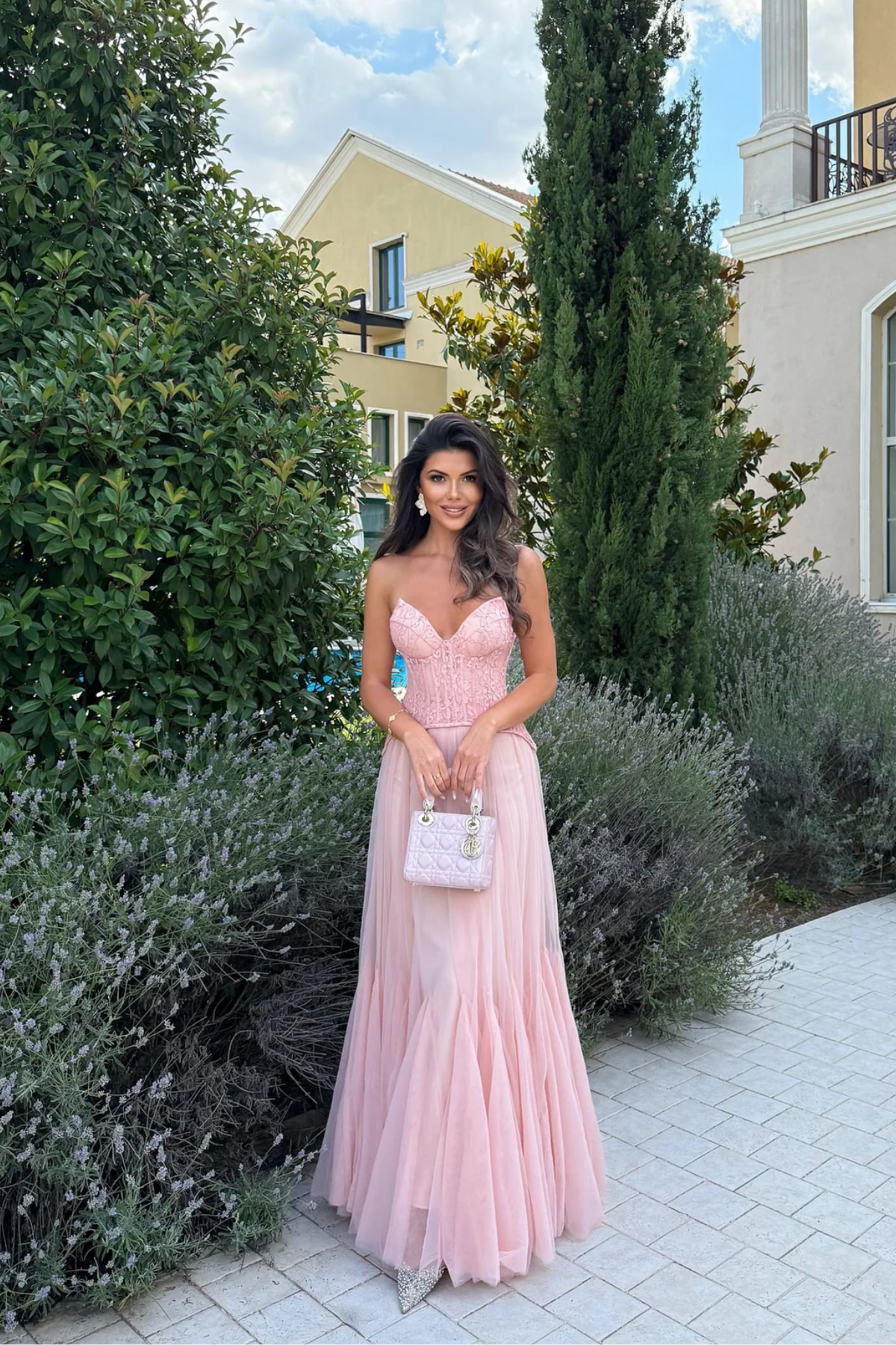 Blush Lace Corset Tulle Dress with Elegant Bodice