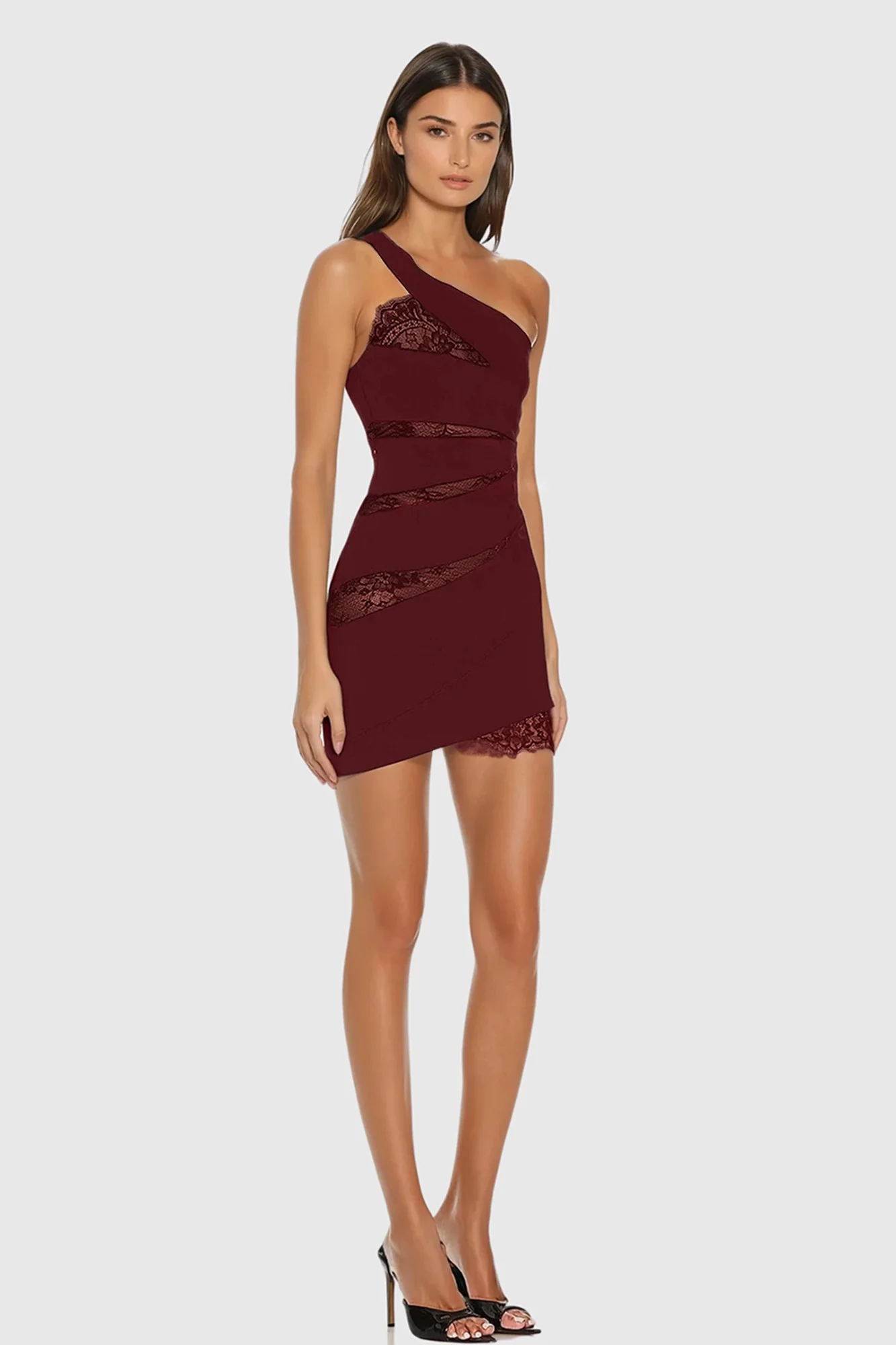 Red Lace Mesh Single Shoulder Mini Dress - Elegant Cocktail & Evening Wear