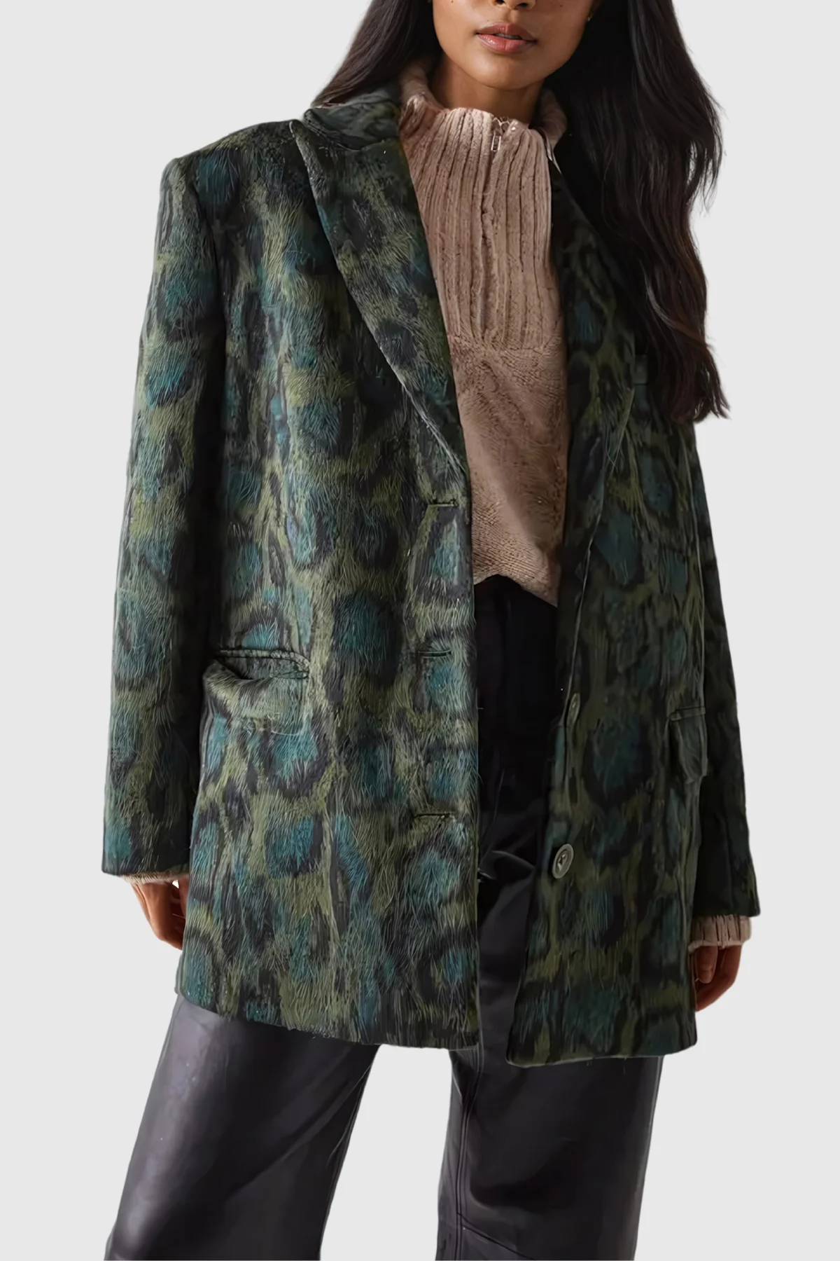 Leopard Print Lapel Blazer - Stylish and Durable