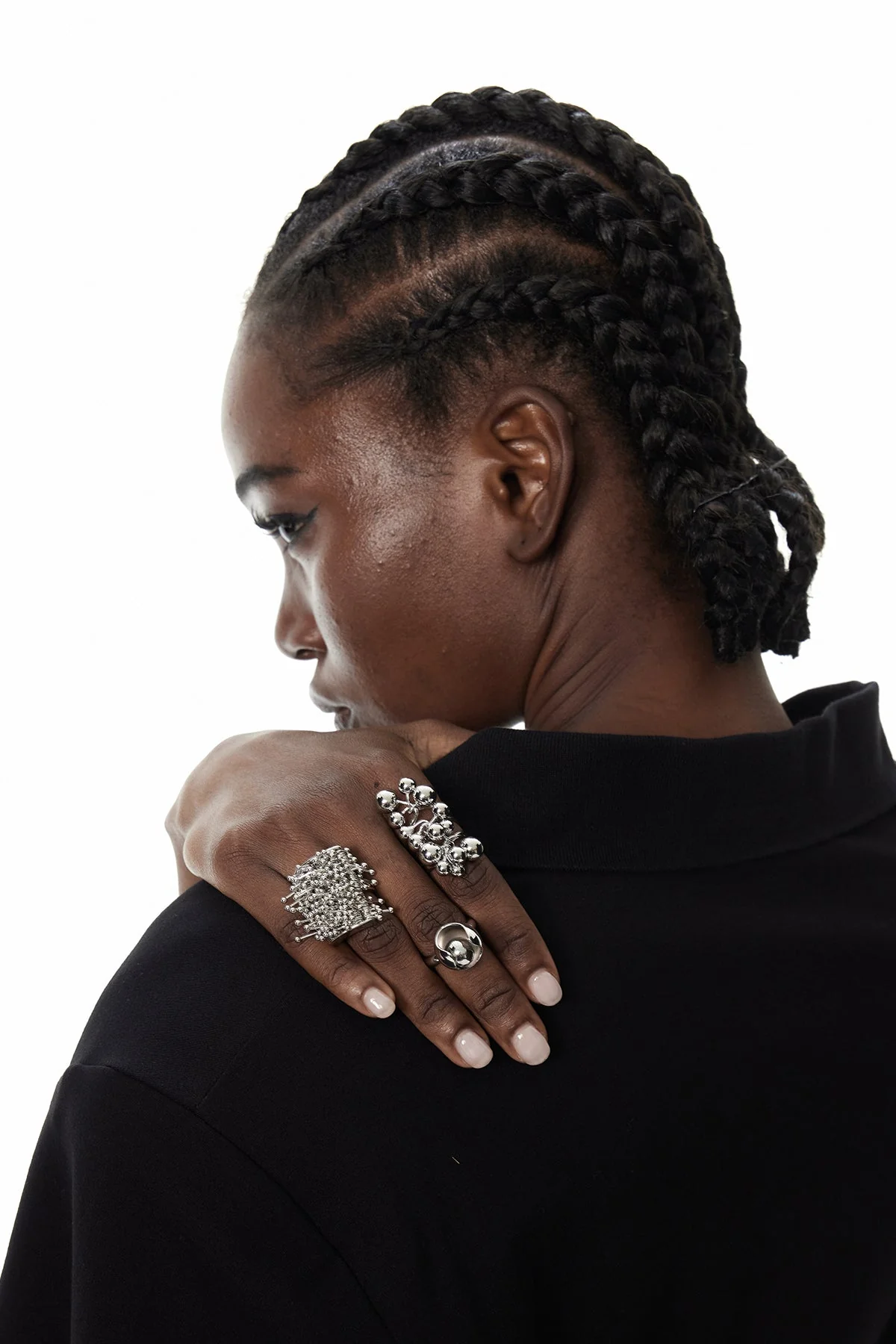 Modern Asymmetric Bead Ring in Silver Tone