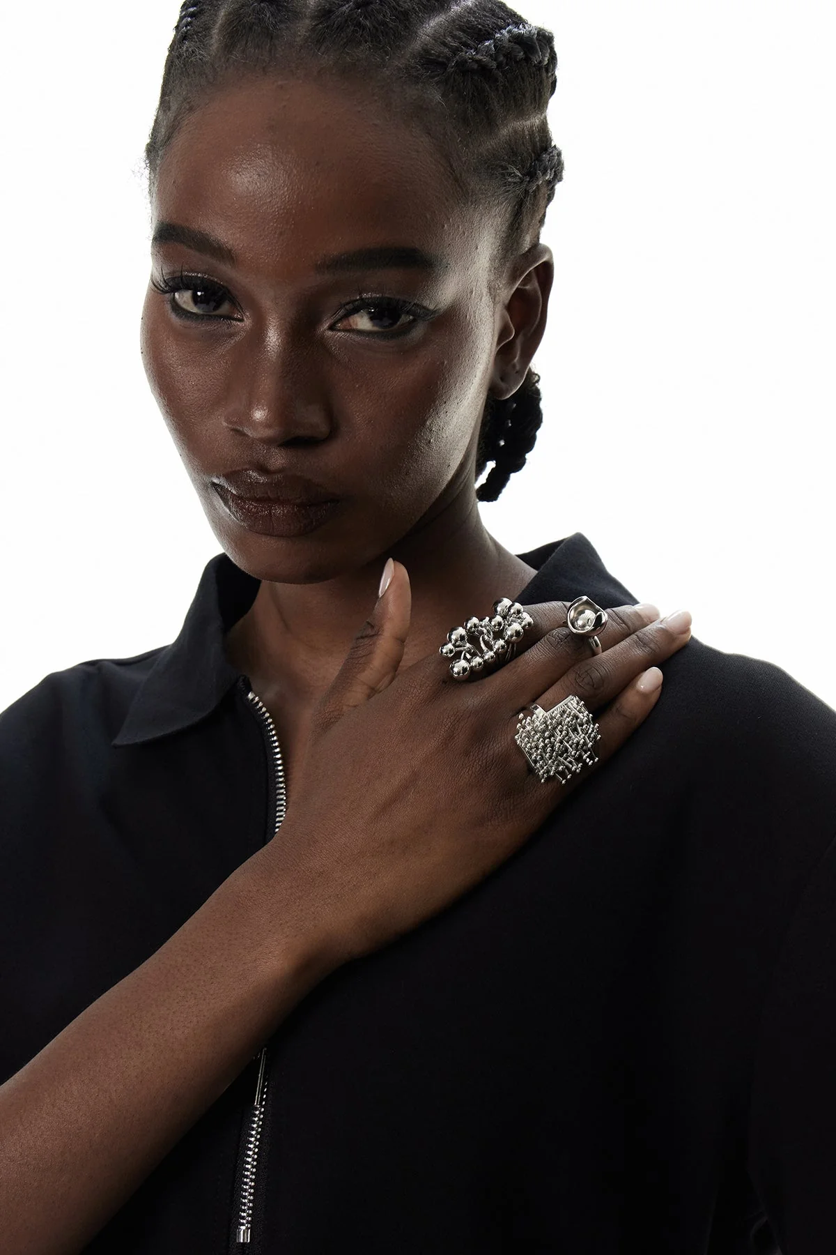 Modern Asymmetric Bead Ring in Silver Tone